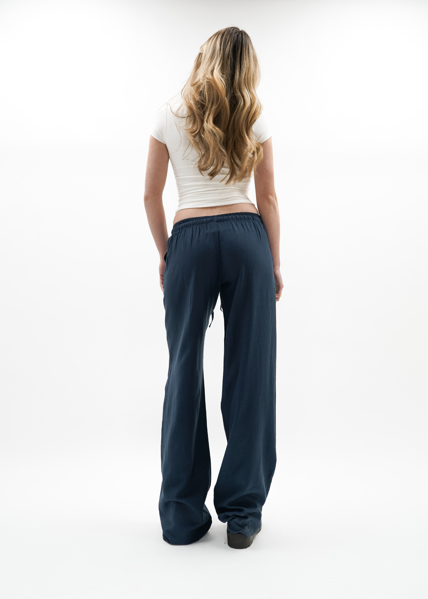 Low waist linnen pants (tall) navy