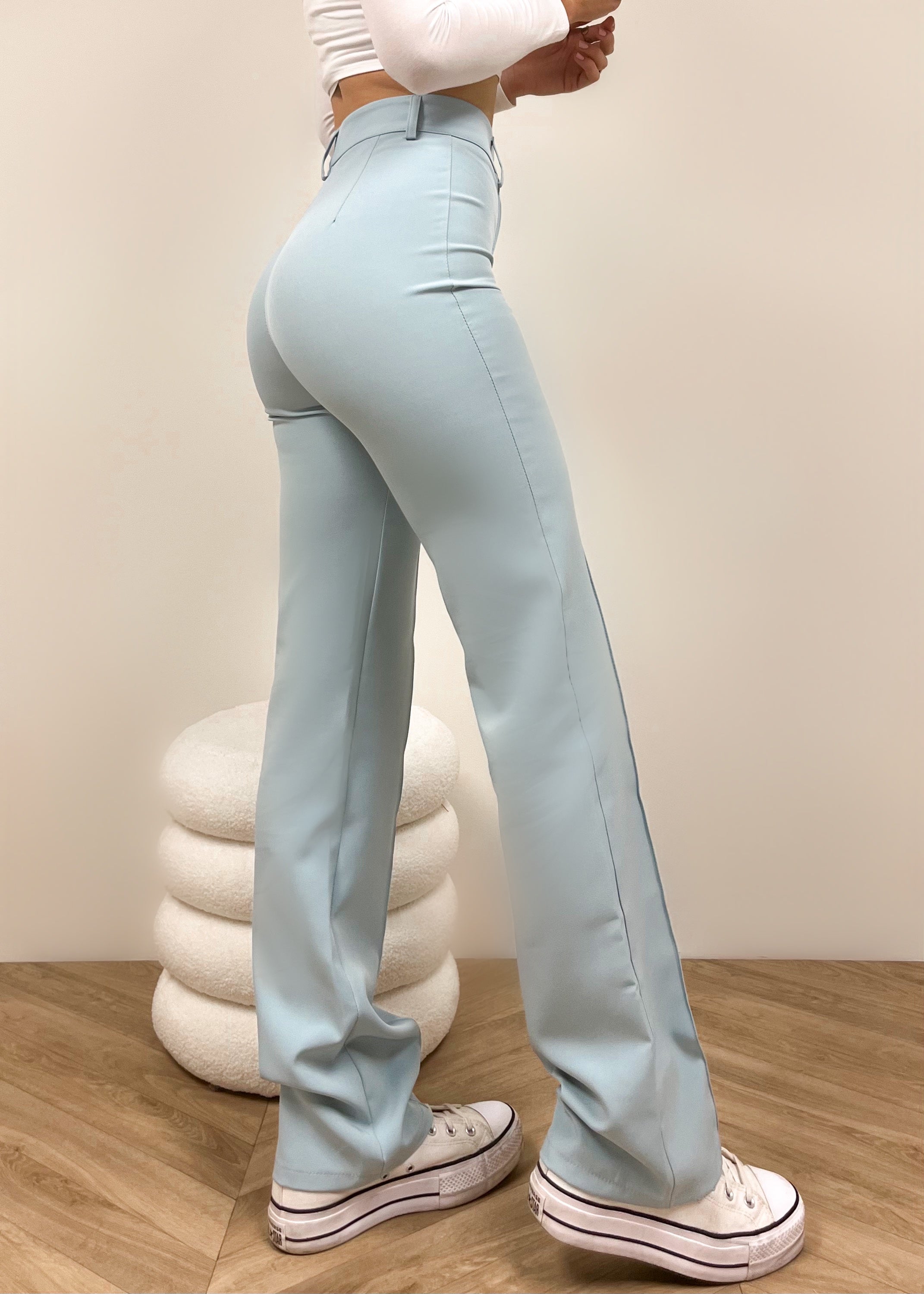 Straight leg pants met pressfold dusty blue (TALL)