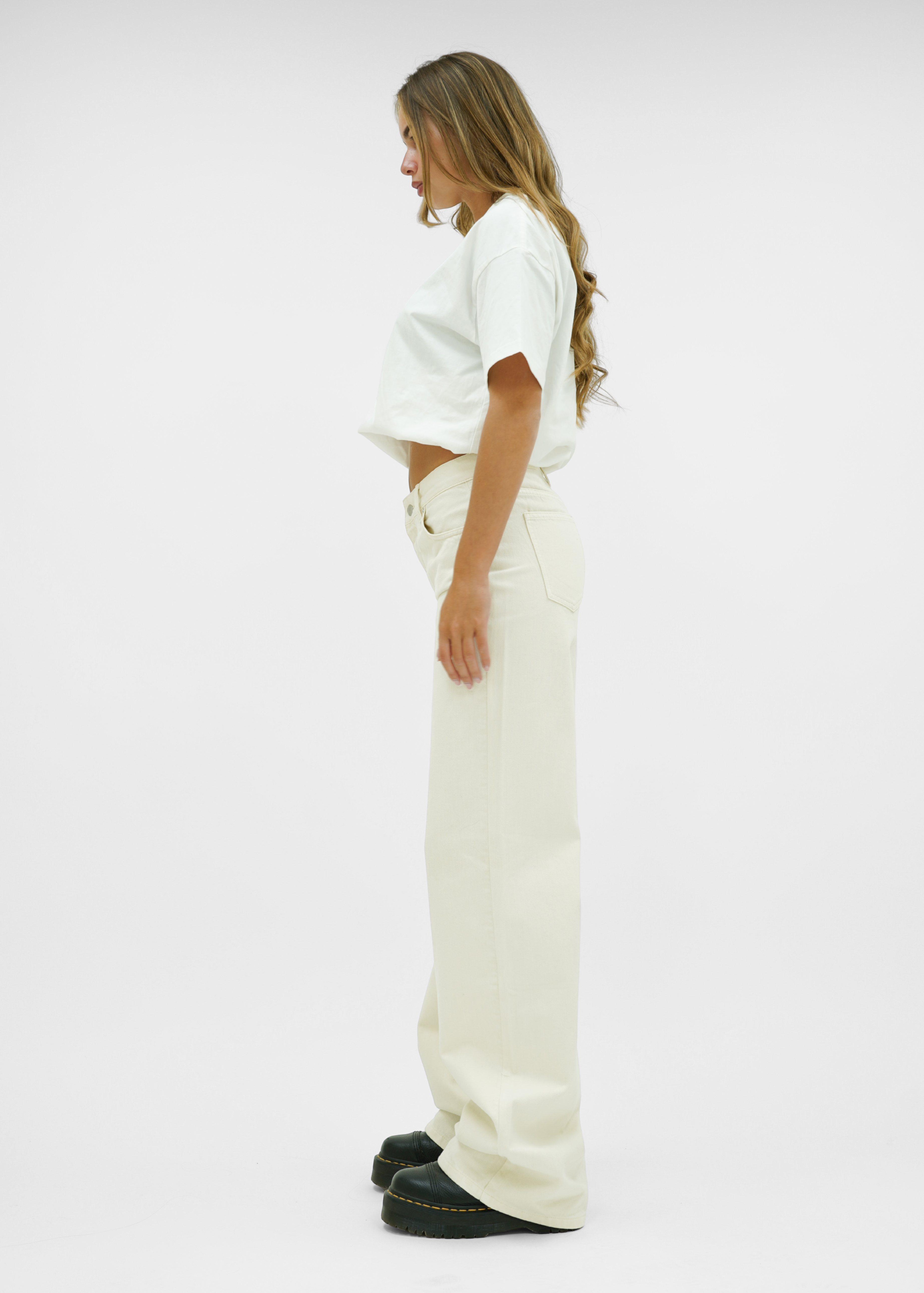 Mid waist super wide leg jeans crème (tall)