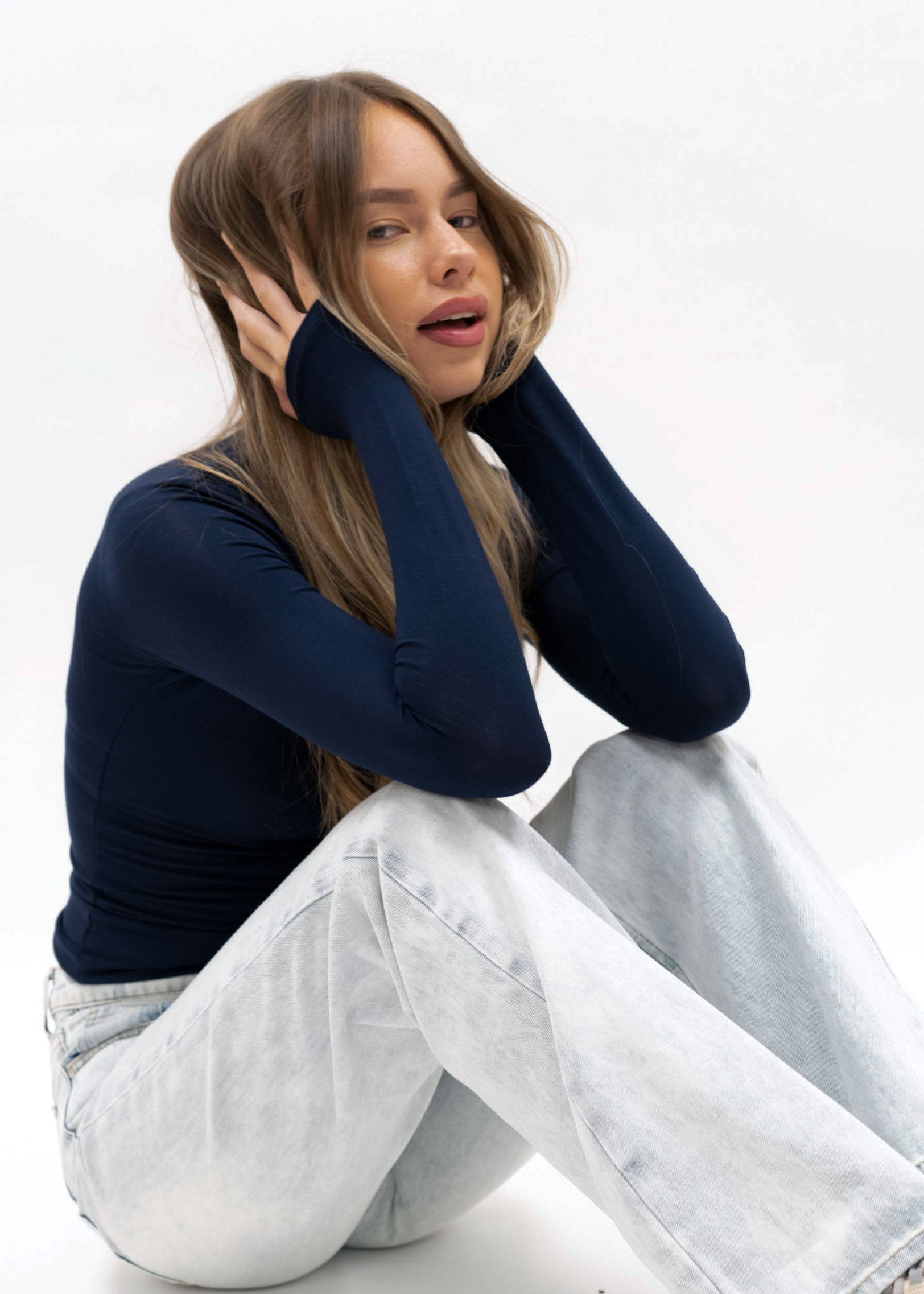 Lång ärm topp lång natt blå