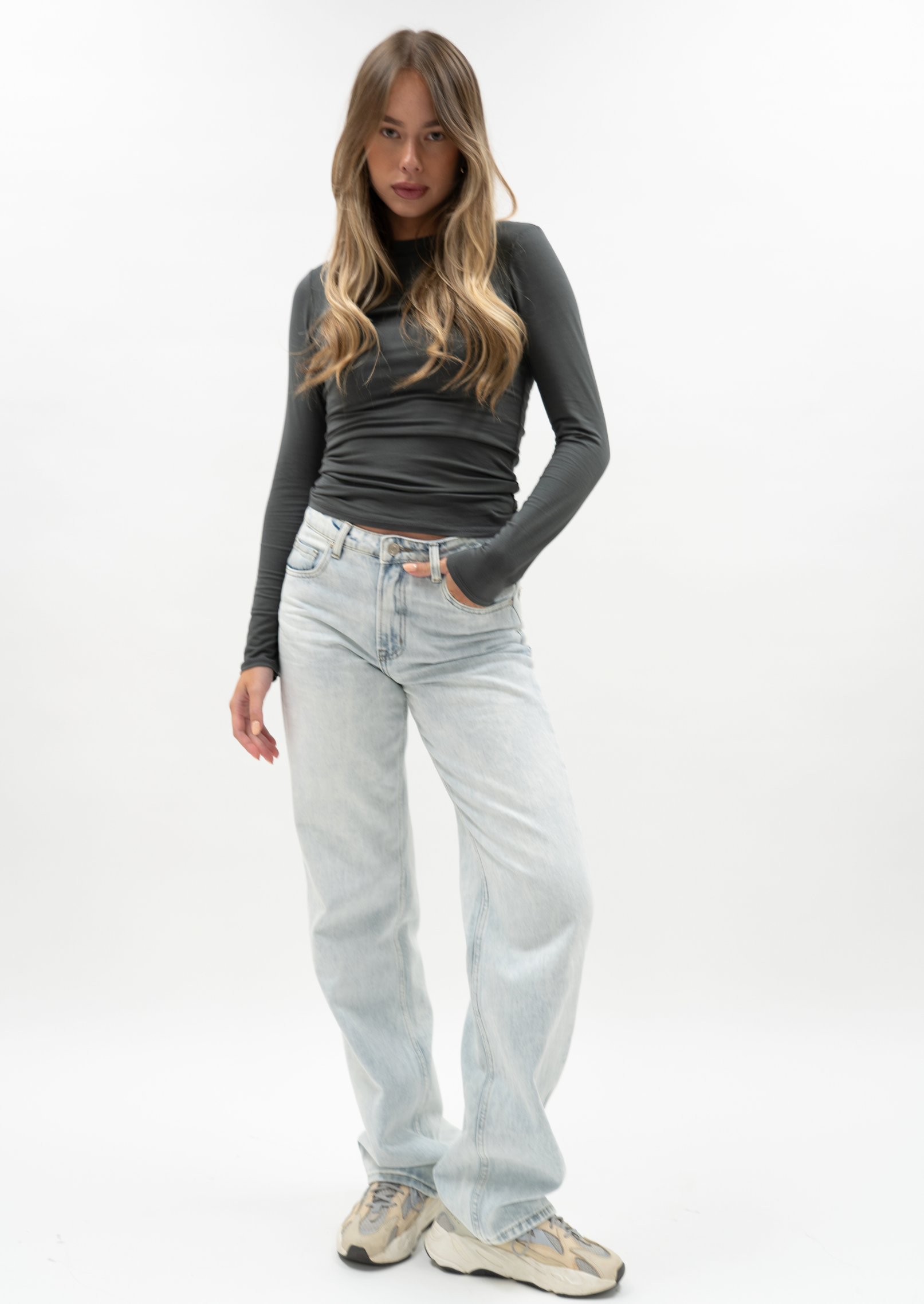 Long sleeve top long charcoal