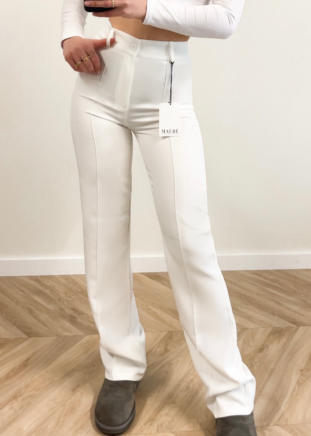 Straight leg pants with pressfold white (TALL)