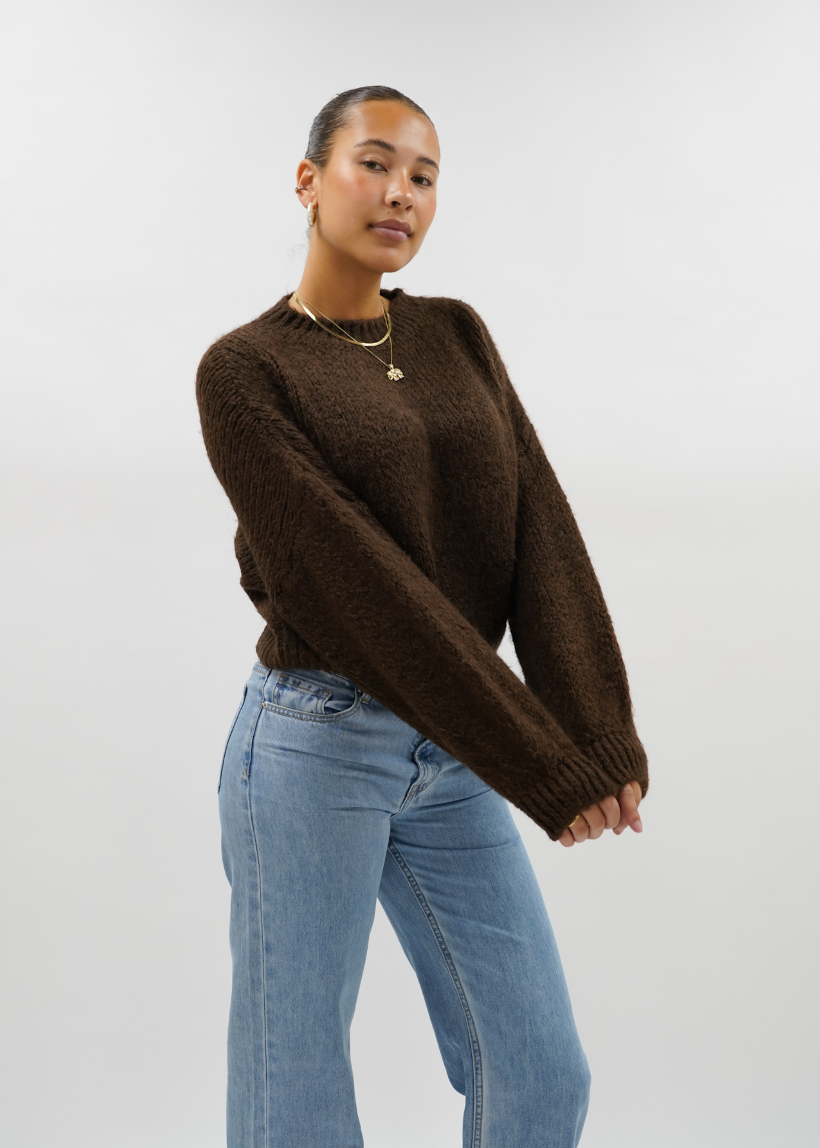 Knitted sweater chocolate brown (tall)