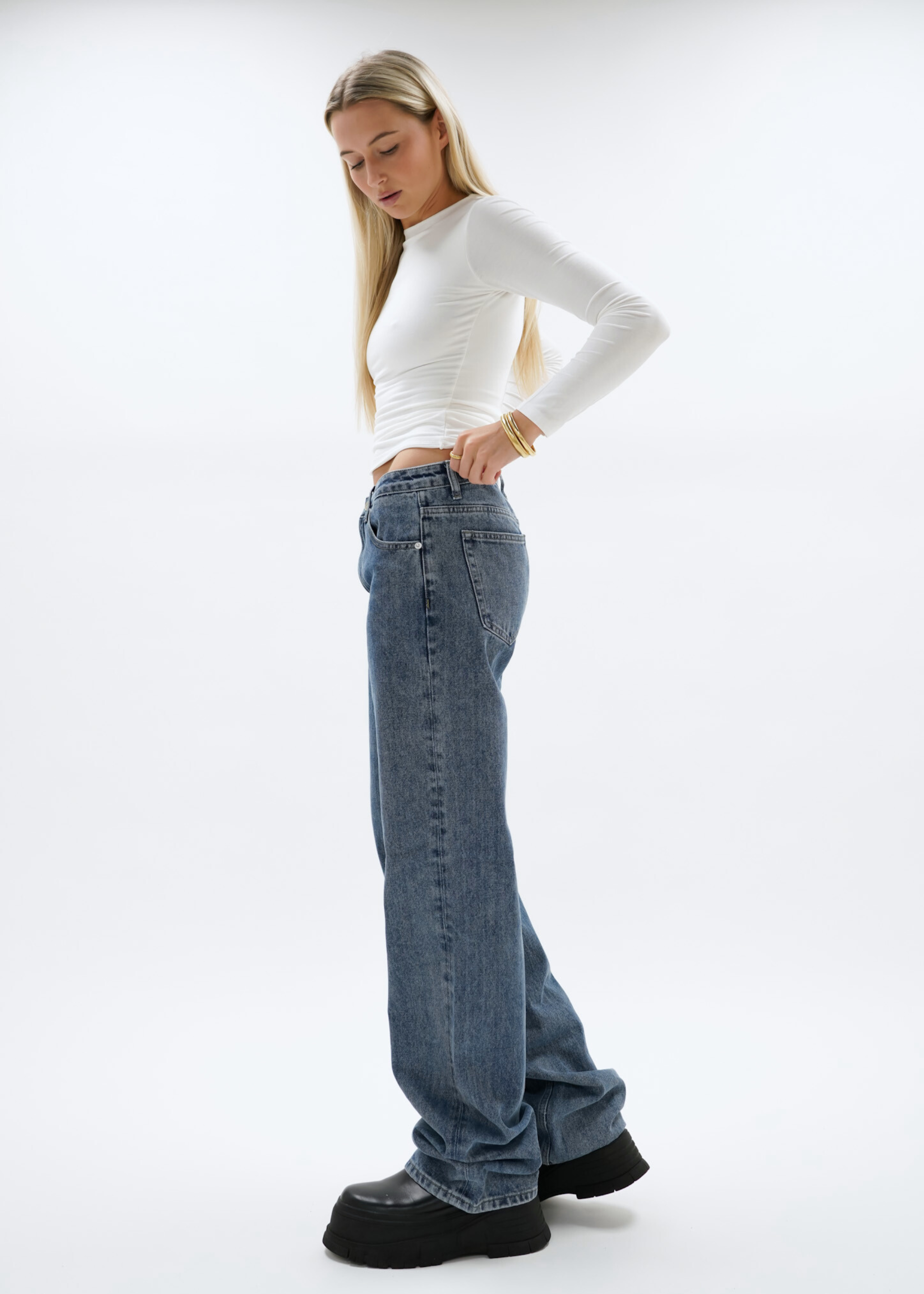 Jeans taille basse bleu foncé (TALL)
