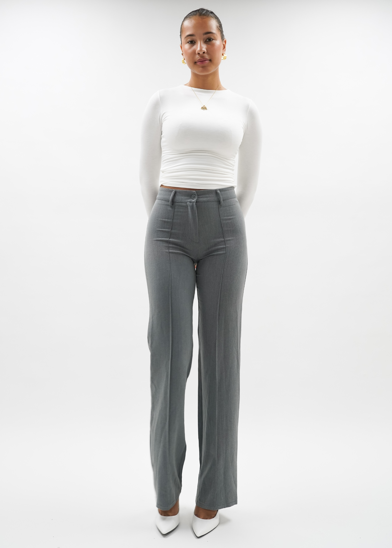 Straight leg pants with pressfold light washed grey (TALL)