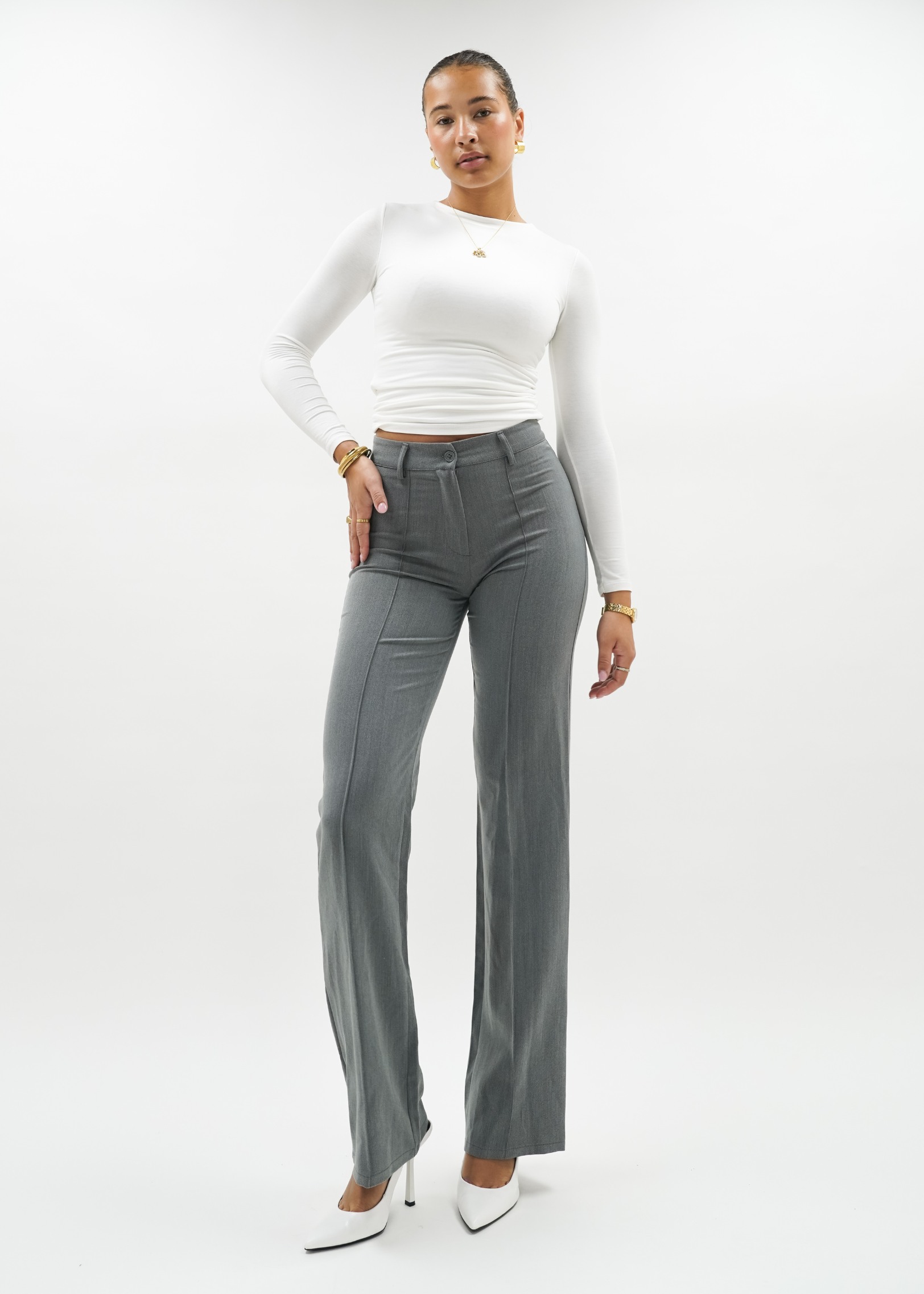 Straight leg pants with pressfold light washed grey (TALL)