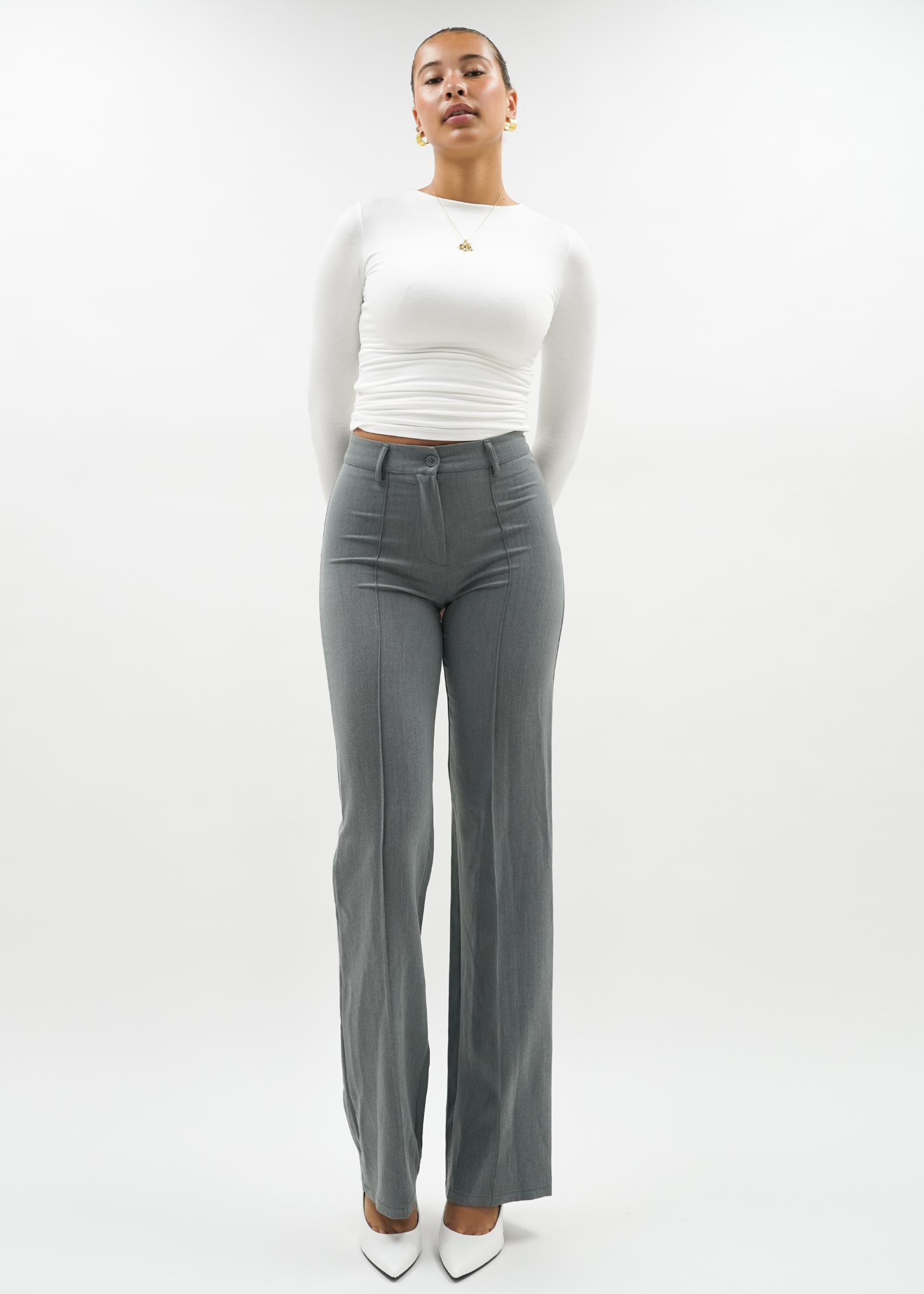 Straight leg pants with pressfold light washed grey (TALL)