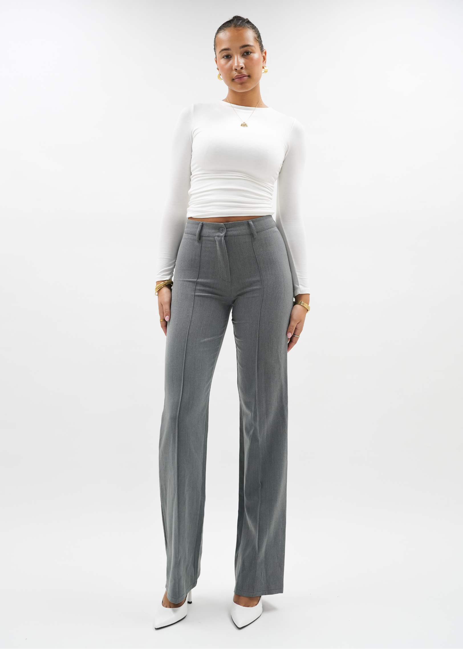 Straight leg pants with pressfold light washed grey (TALL)
