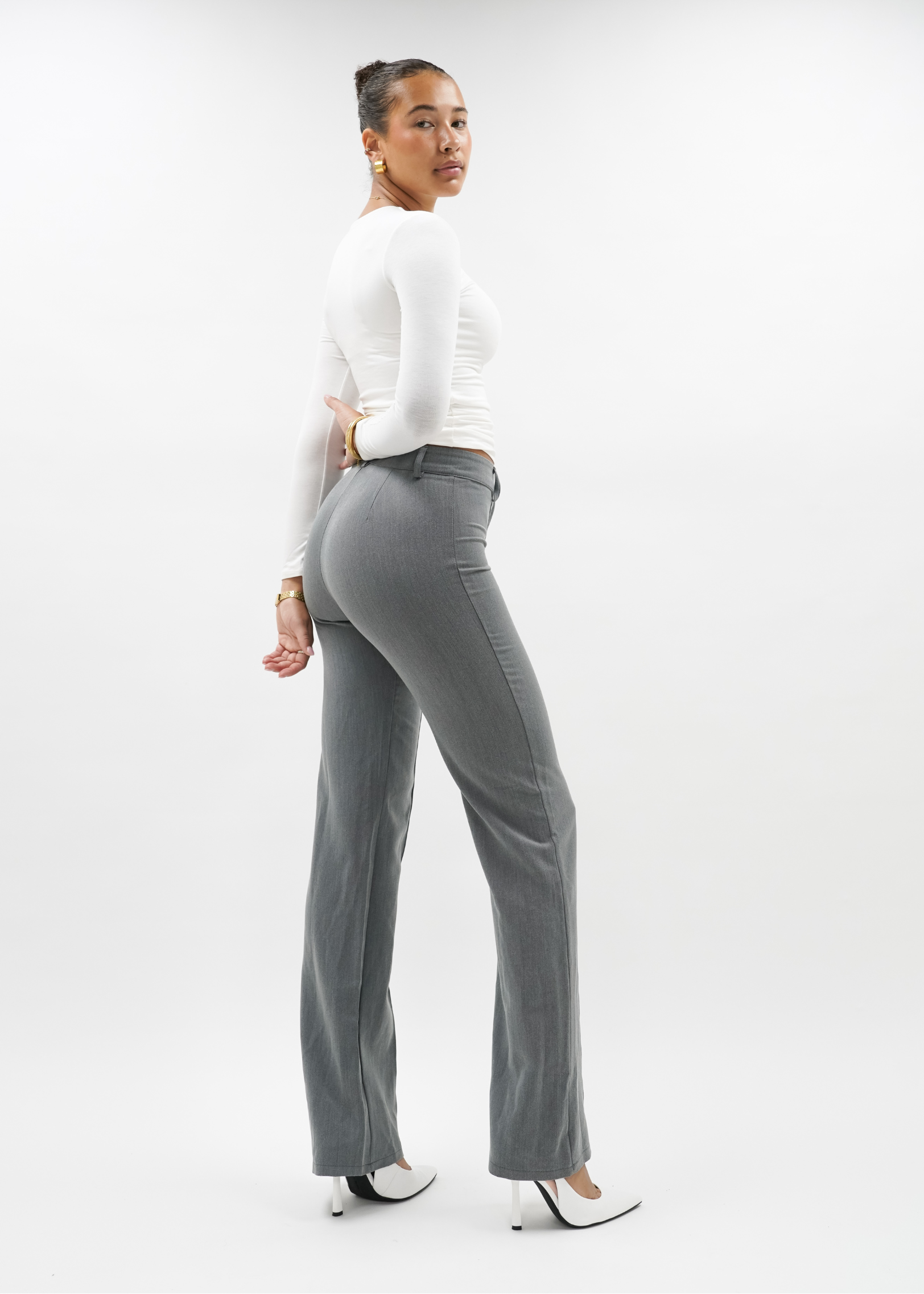 Straight leg pants with pressfold light washed grey (TALL)