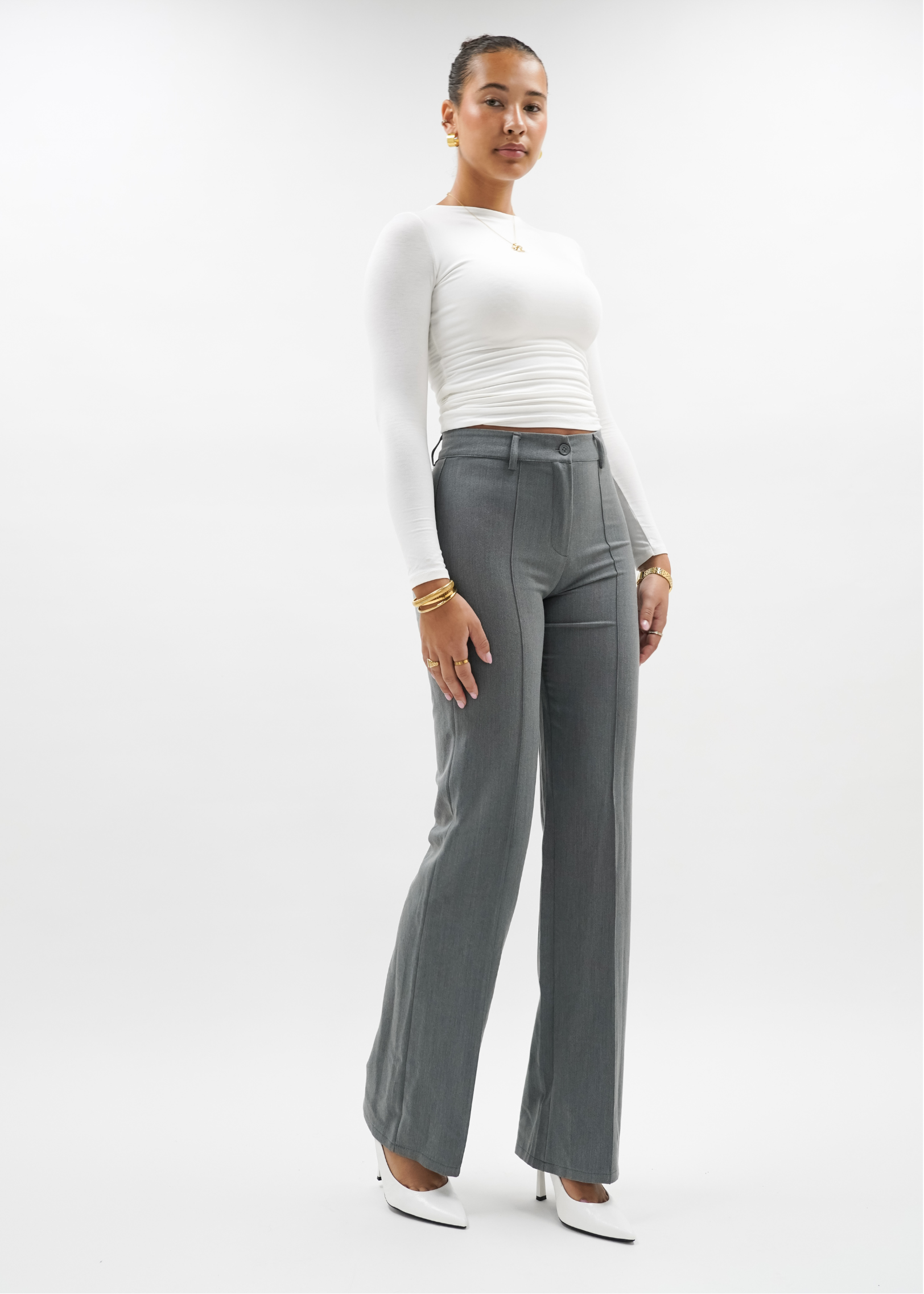 Straight leg pants with pressfold light washed grey (TALL)