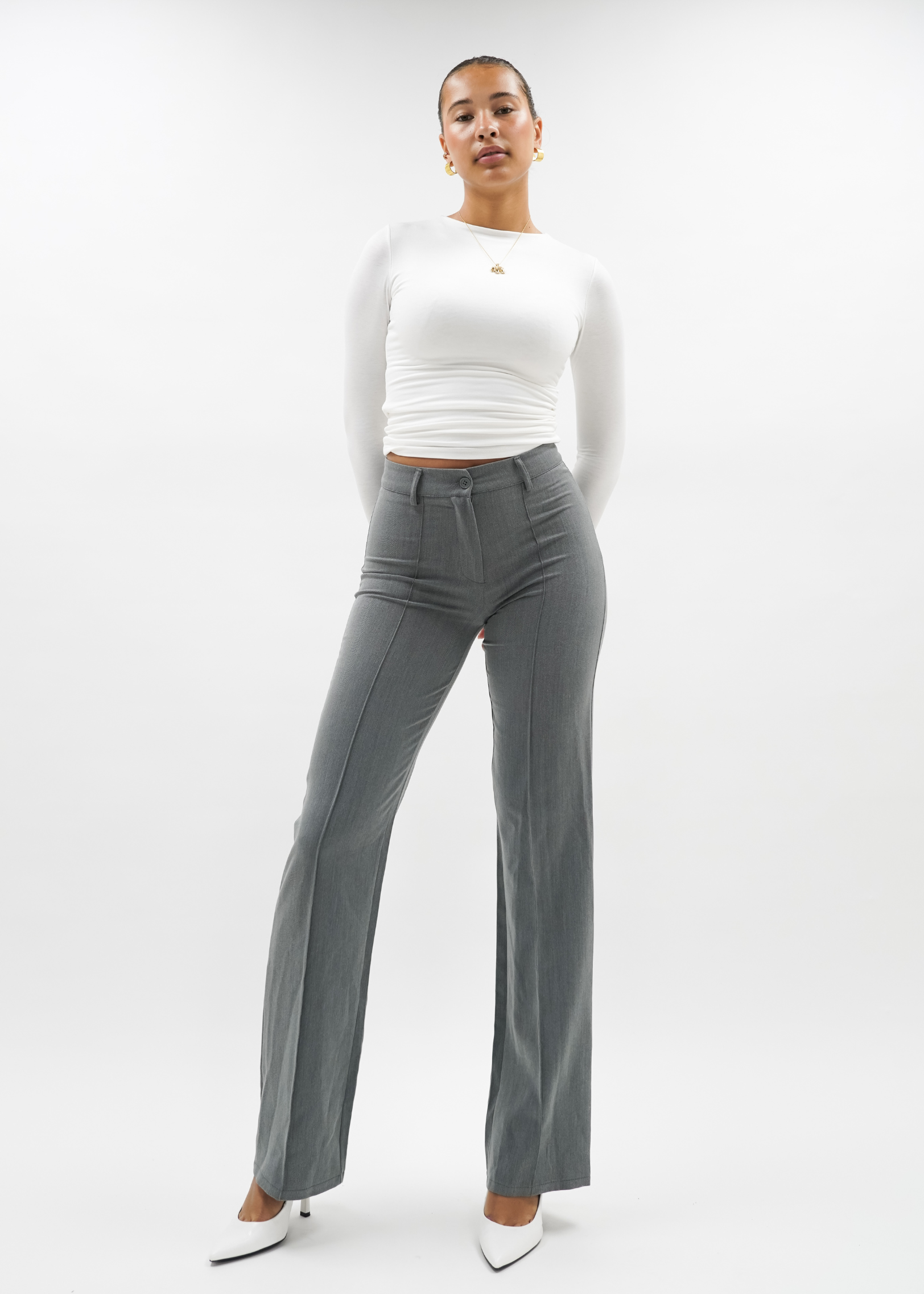 Straight leg pants with pressfold light washed grey (TALL)