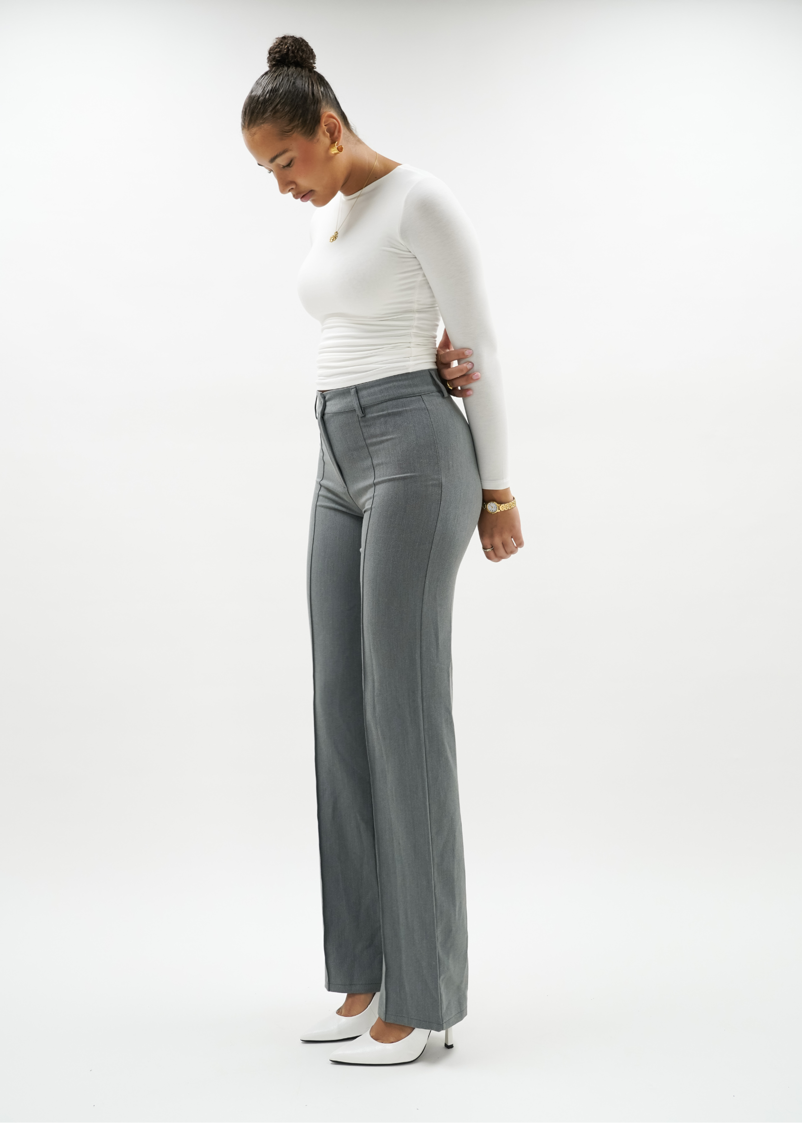 Straight leg pants with pressfold light washed grey (TALL)