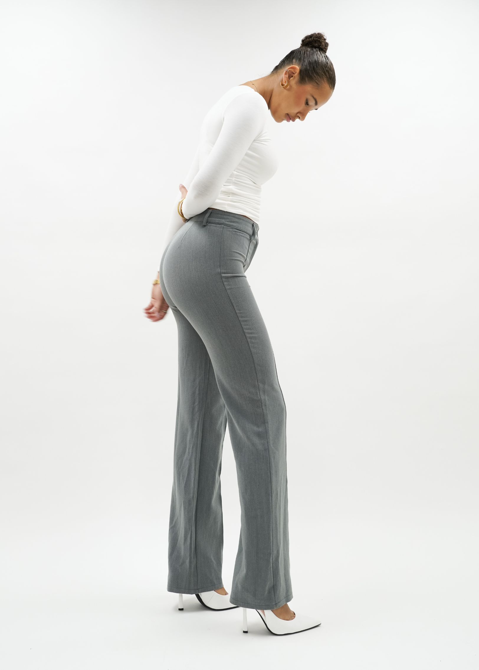 Straight leg pants with pressfold light washed grey (TALL)