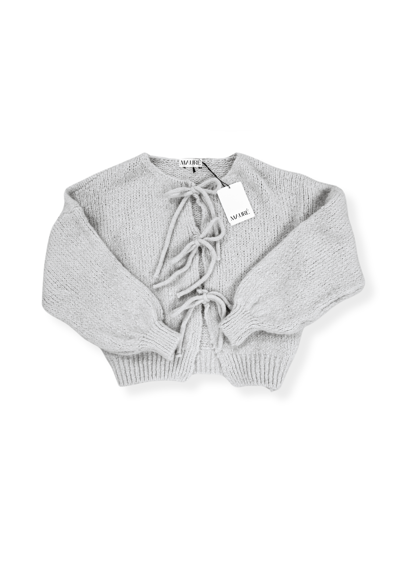 Knitted bow sweater light grey (tall)
