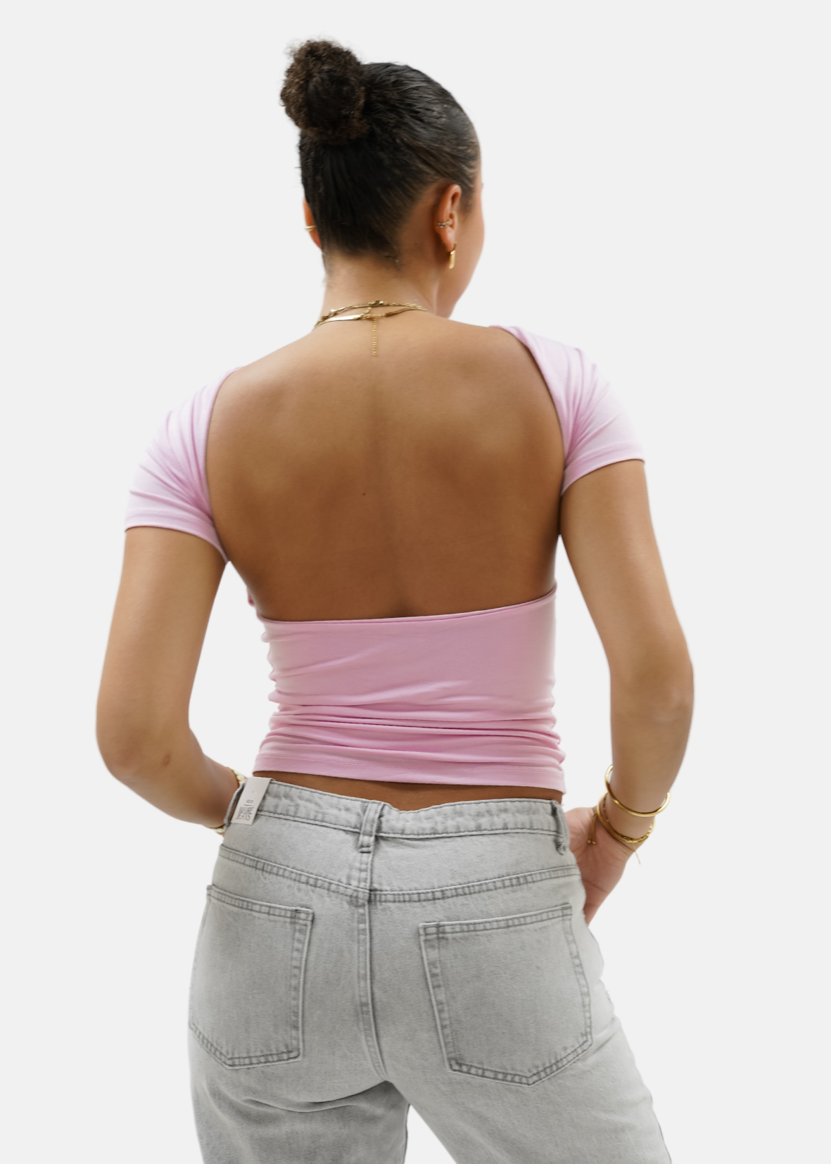 Short sleeve backless top light pink