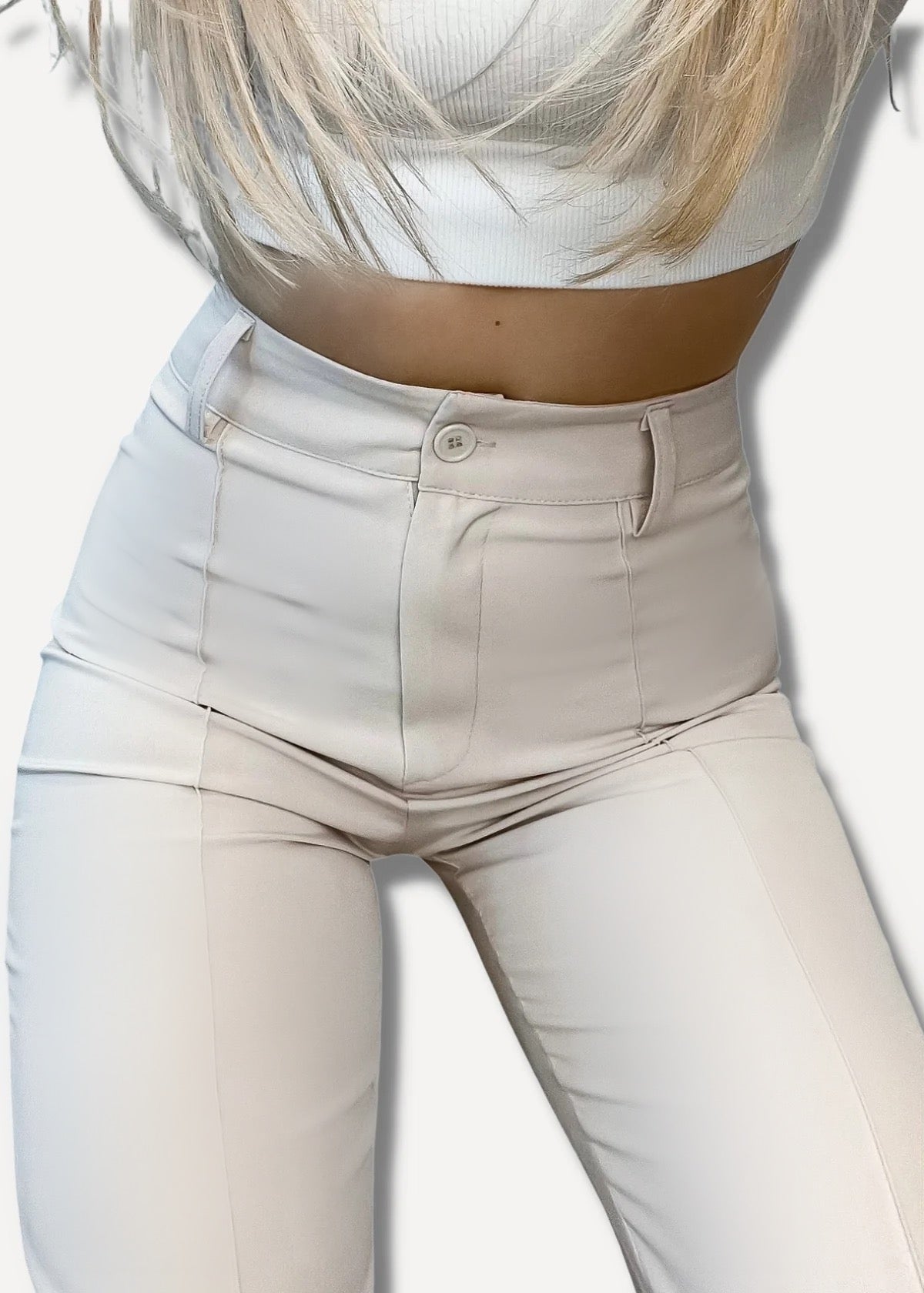 Pantalon droit avec pli crème (TALL)
