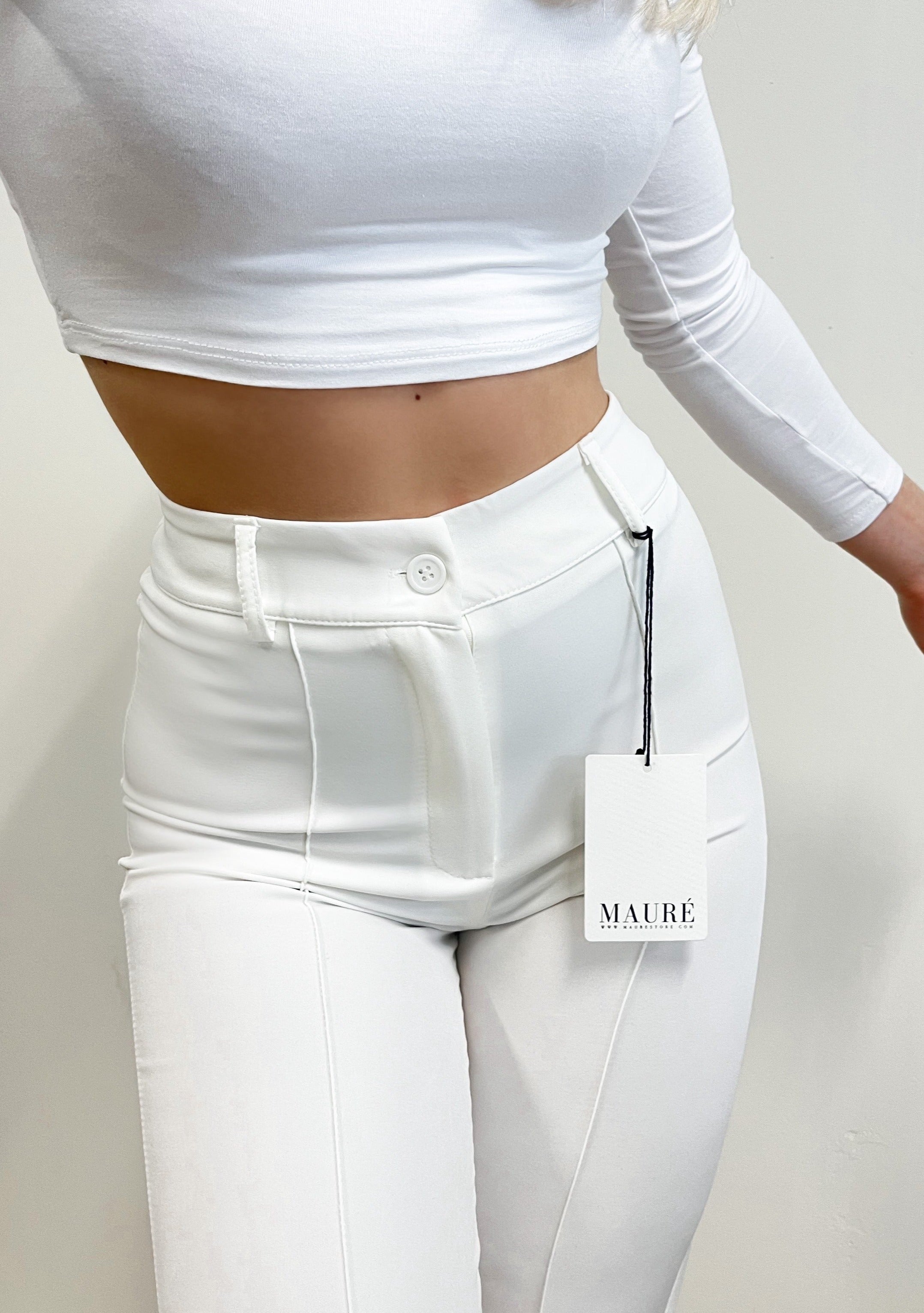 Straight leg pants with pressfold white (TALL)