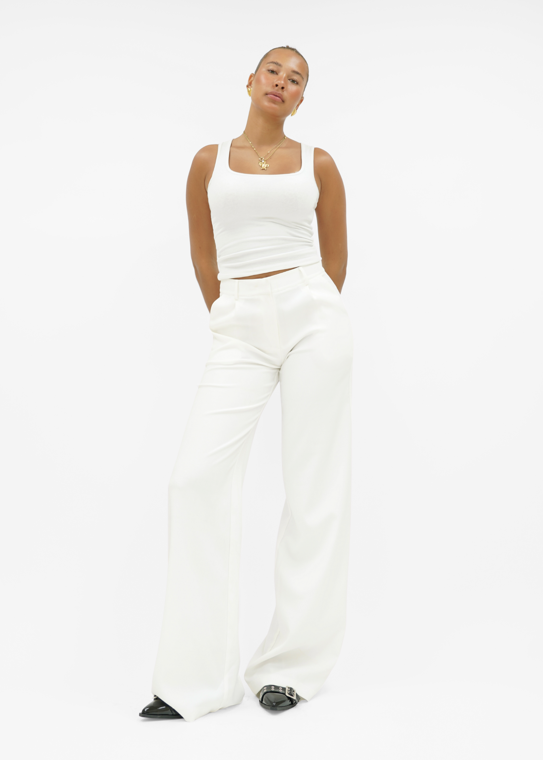High waist wide leg pants casual white (tall)