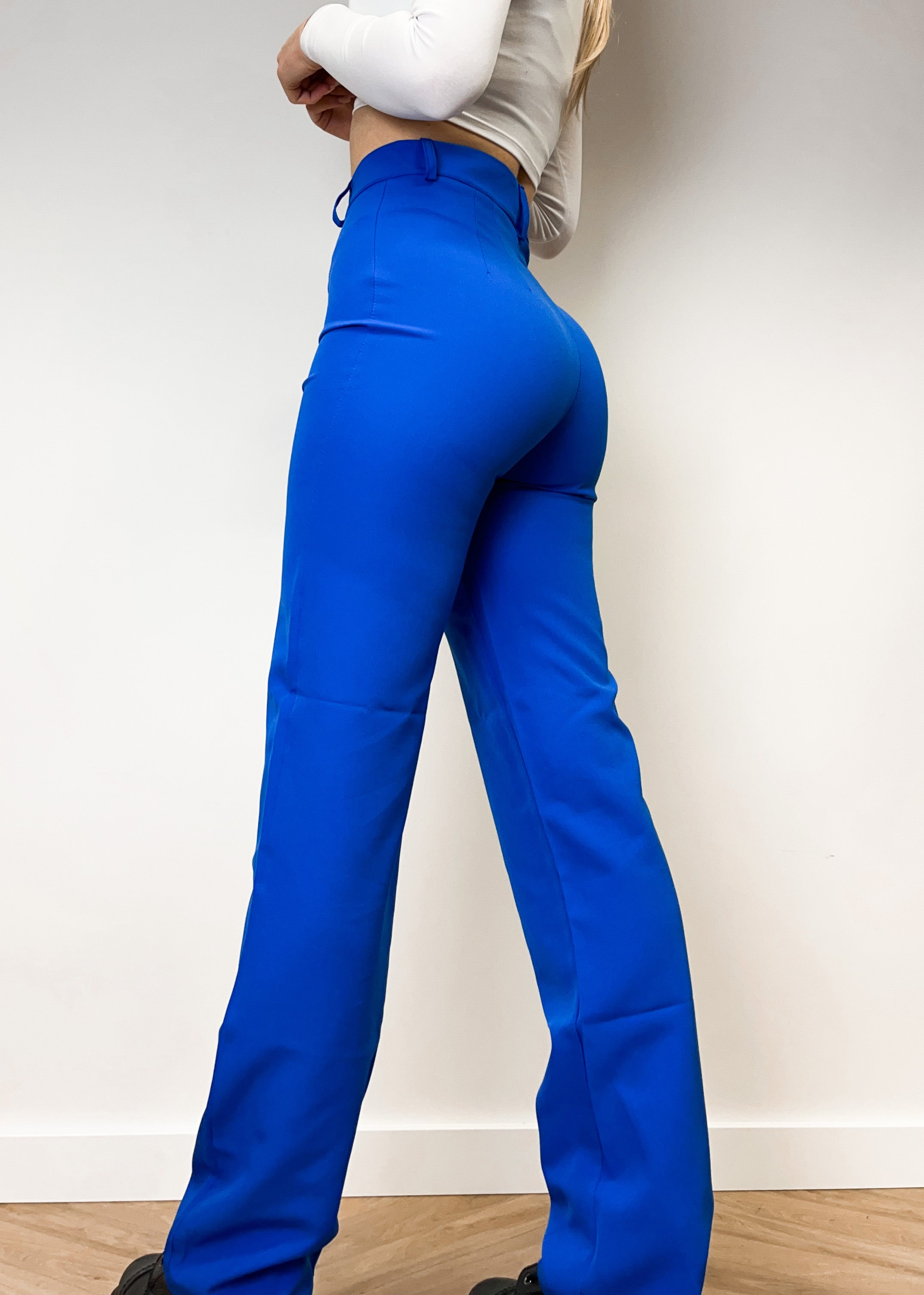 Straight leg pants met pressfold electric blue (TALL)