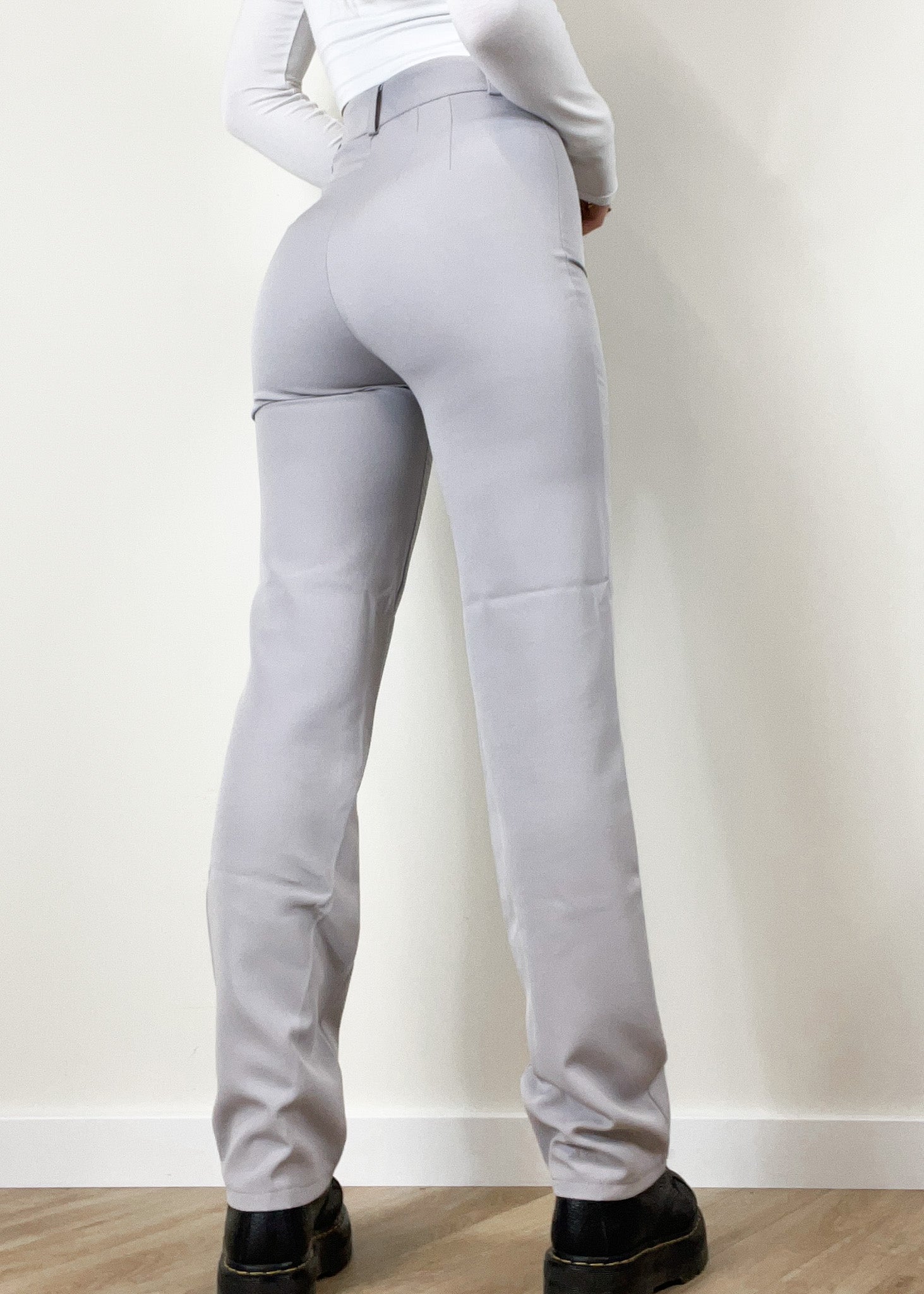 Straight leg pants met pressfold light grey (TALL)