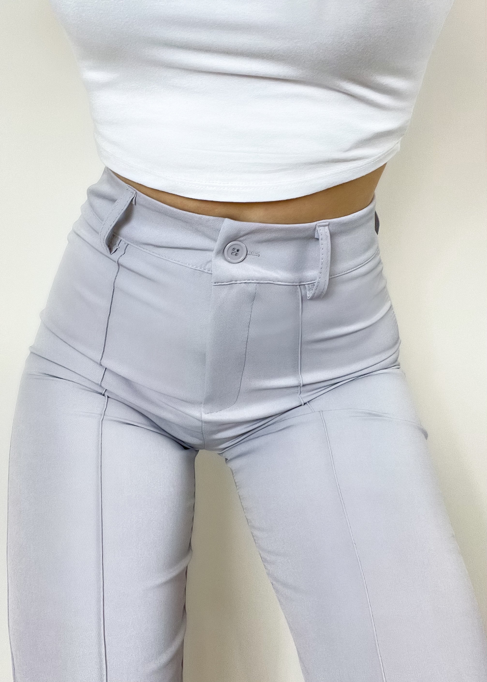 Straight leg pants met pressfold light grey (TALL)