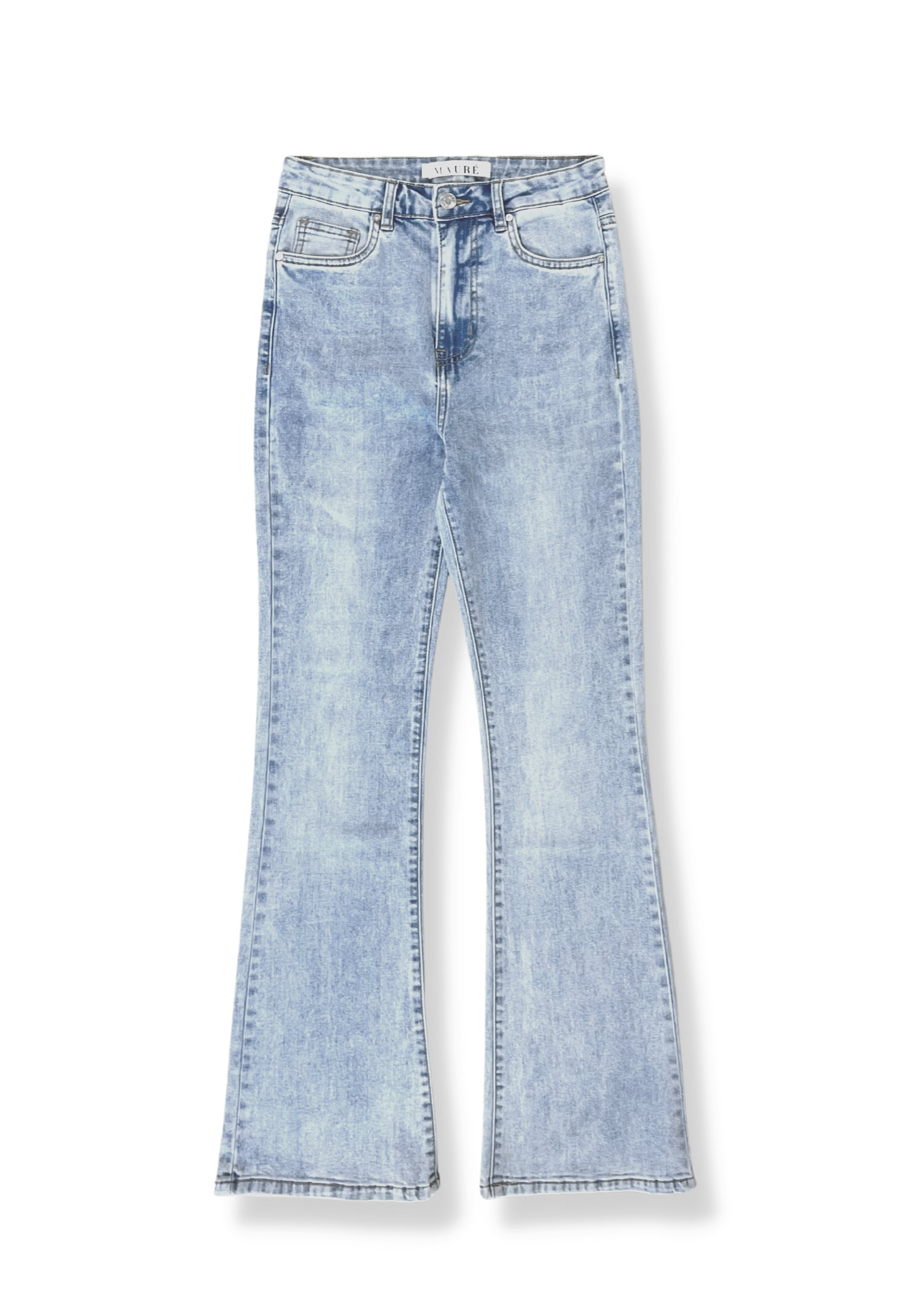Mid waist flared jeans washed blue (PETITE)