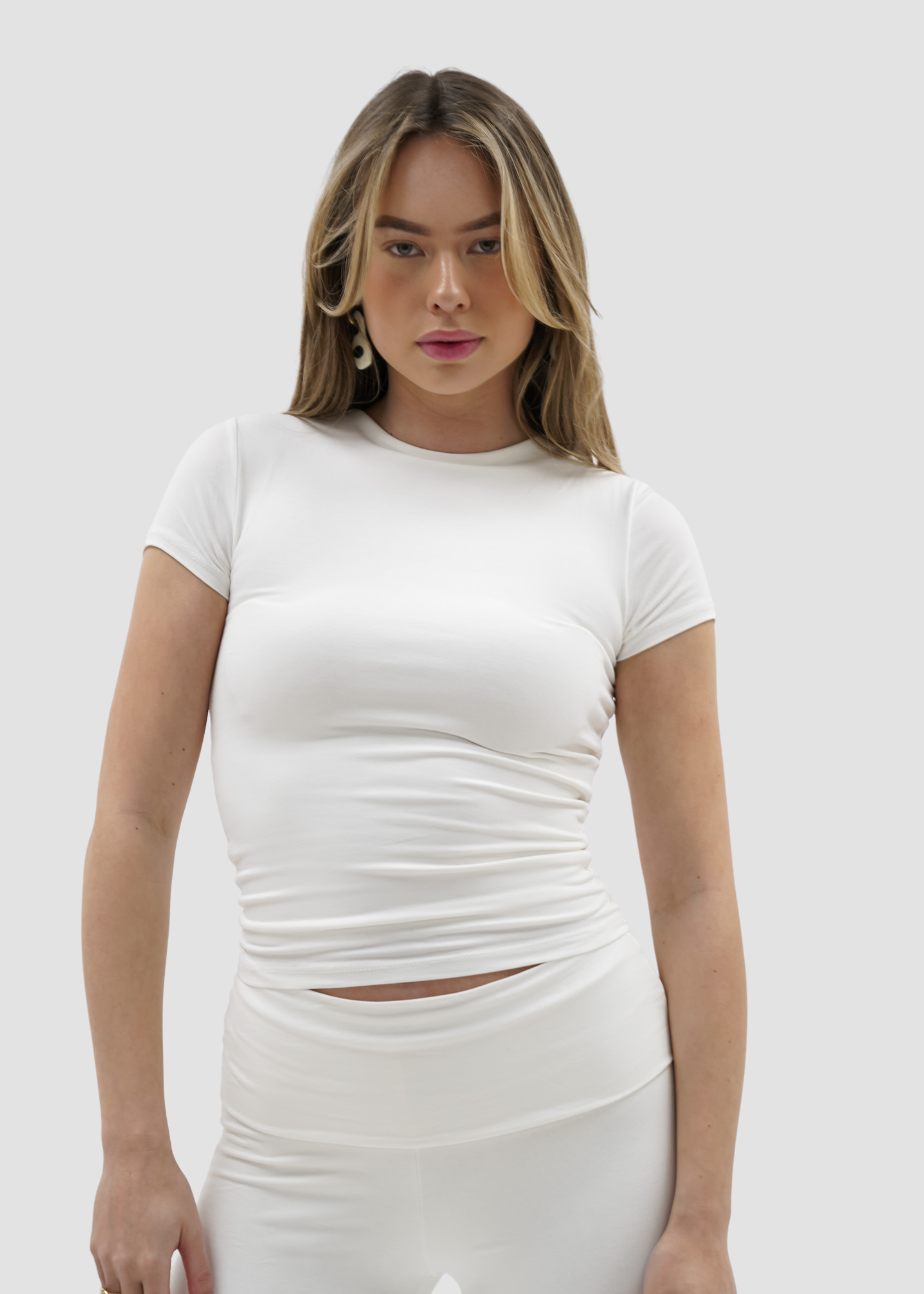 Short sleeve top long off-white