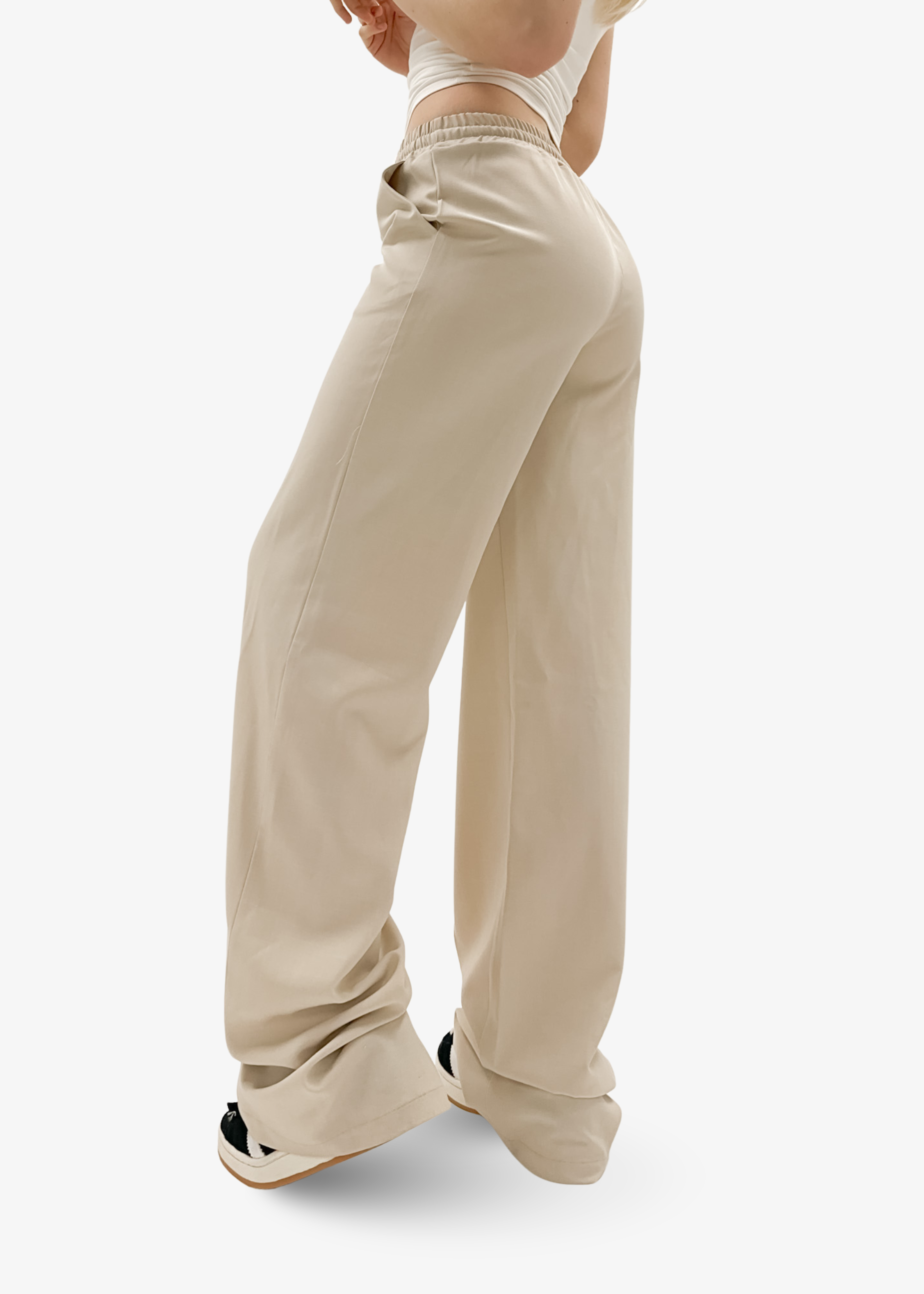 Flowy pants met pressfold (TALL) crème