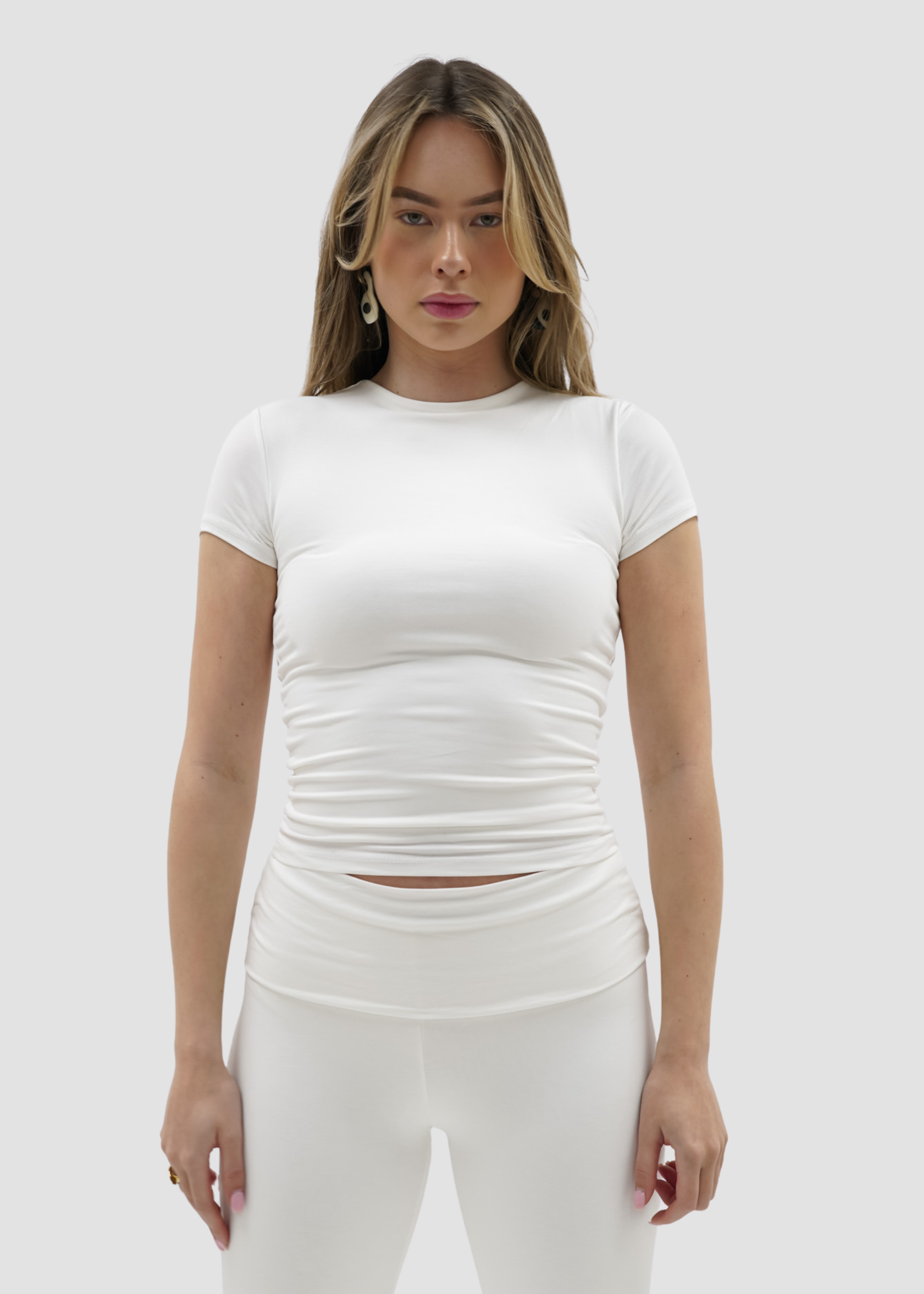 Short sleeve top long off-white
