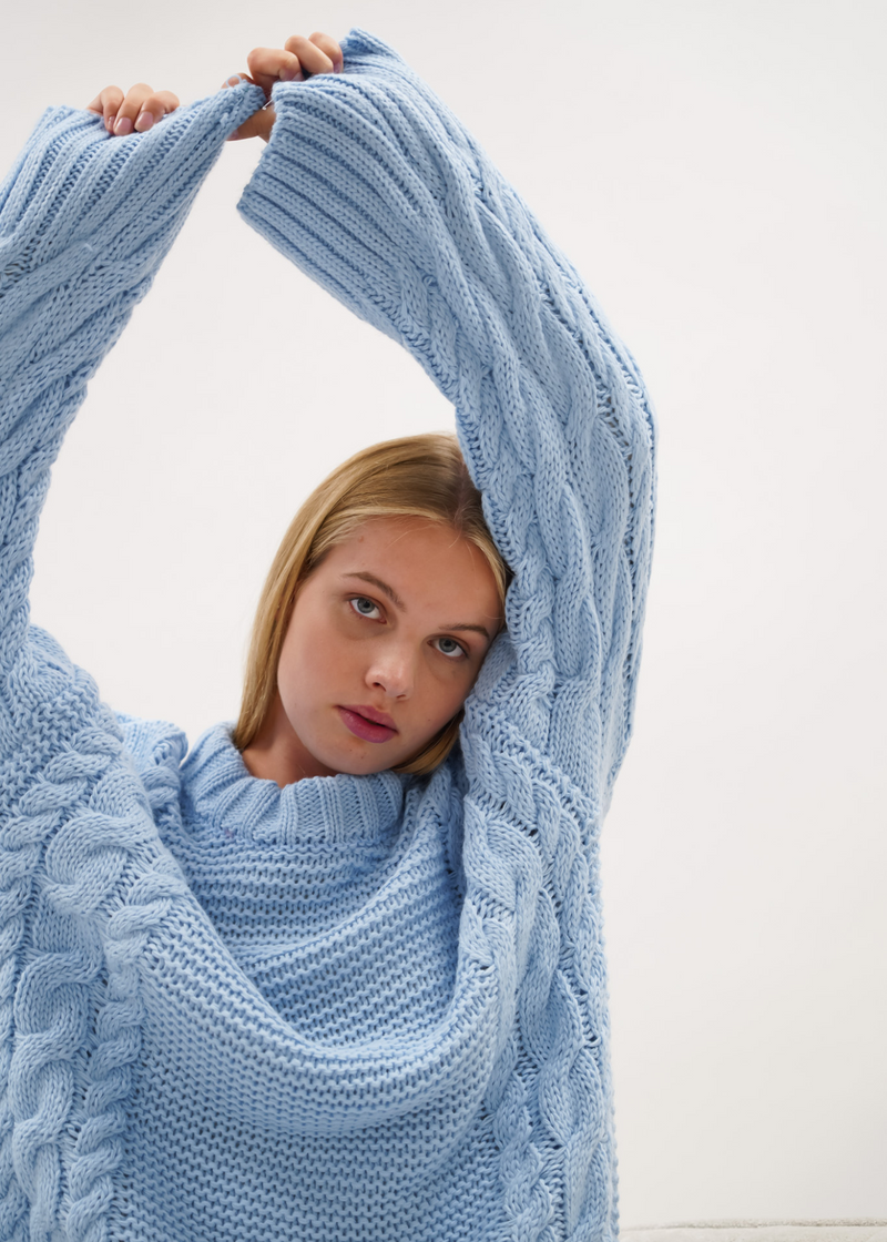 Cable knit baby blue