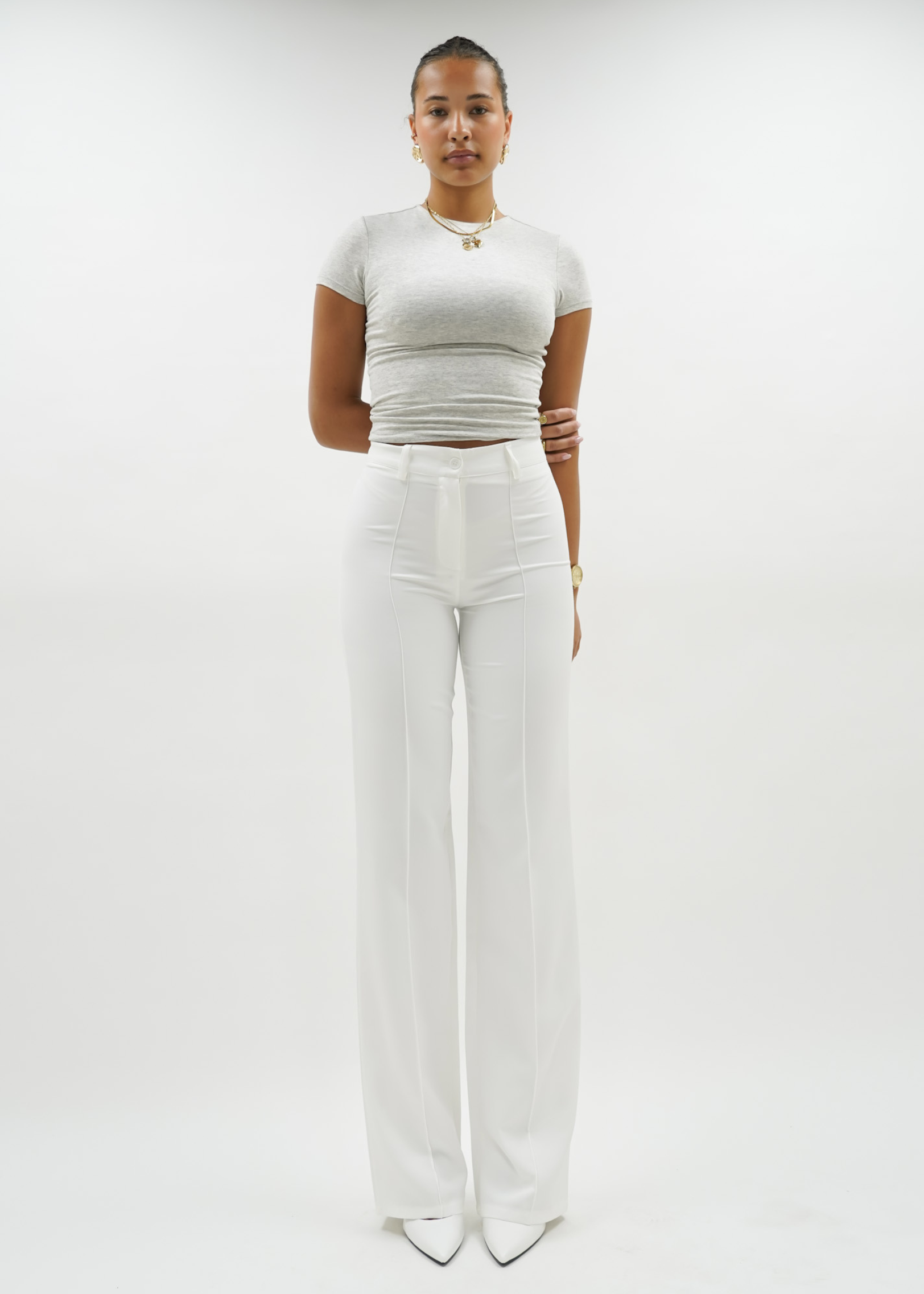 Straight leg pants met pressfold white (TALL)