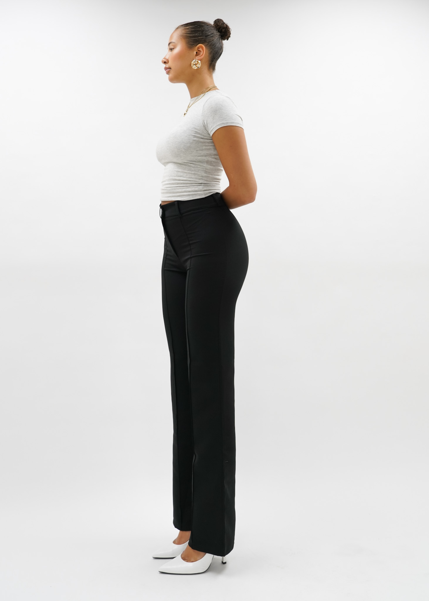 Straight leg pants with pressfold black (TALL)