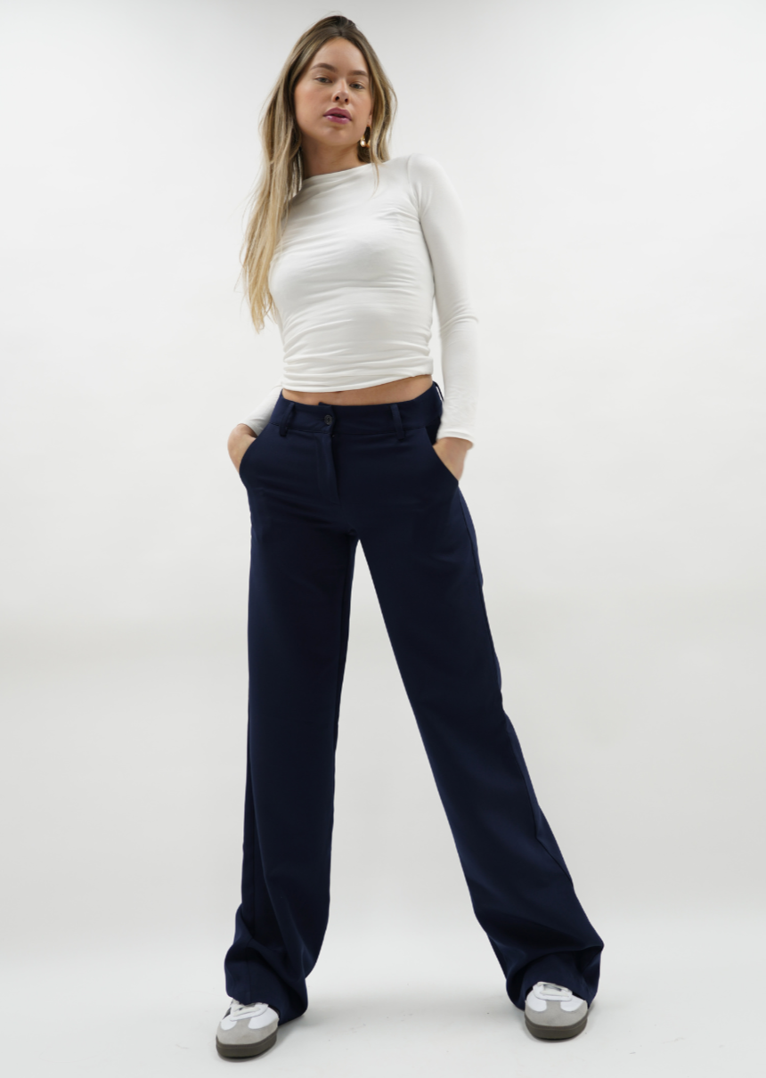 Low/mid waist straight leg pants casual night blue (REGULAR)