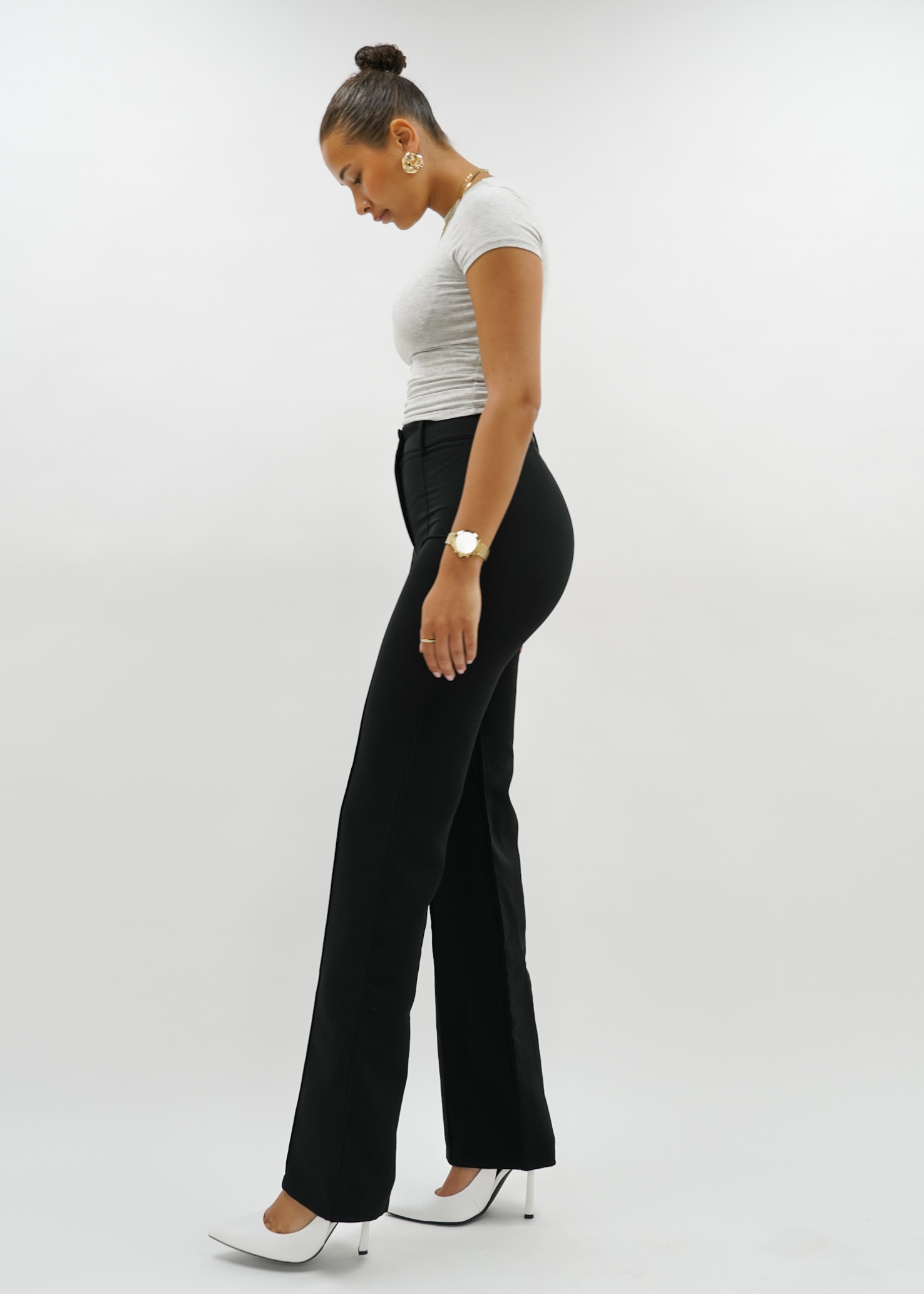 Straight leg pants with pressfold black (TALL)