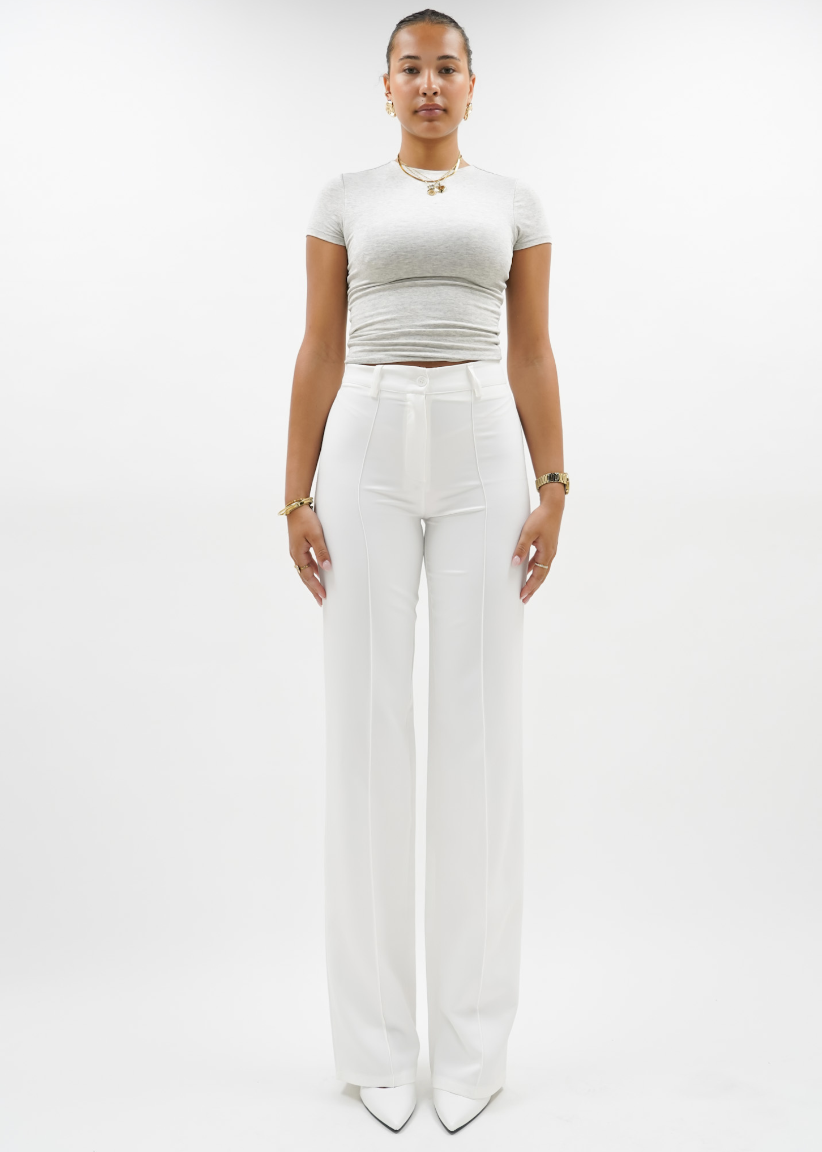 Straight leg pants met pressfold white (TALL)
