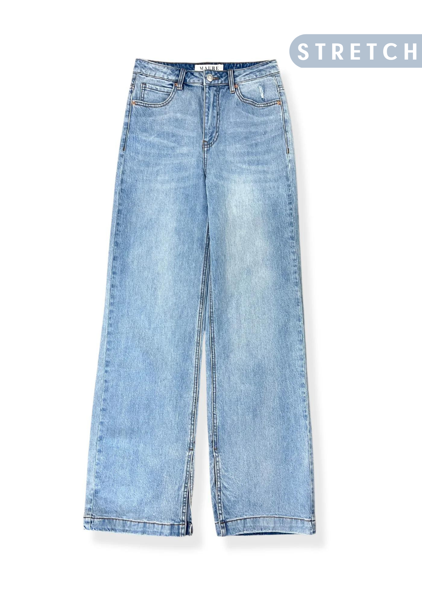 Hög midja ben split jeans tvättade blå