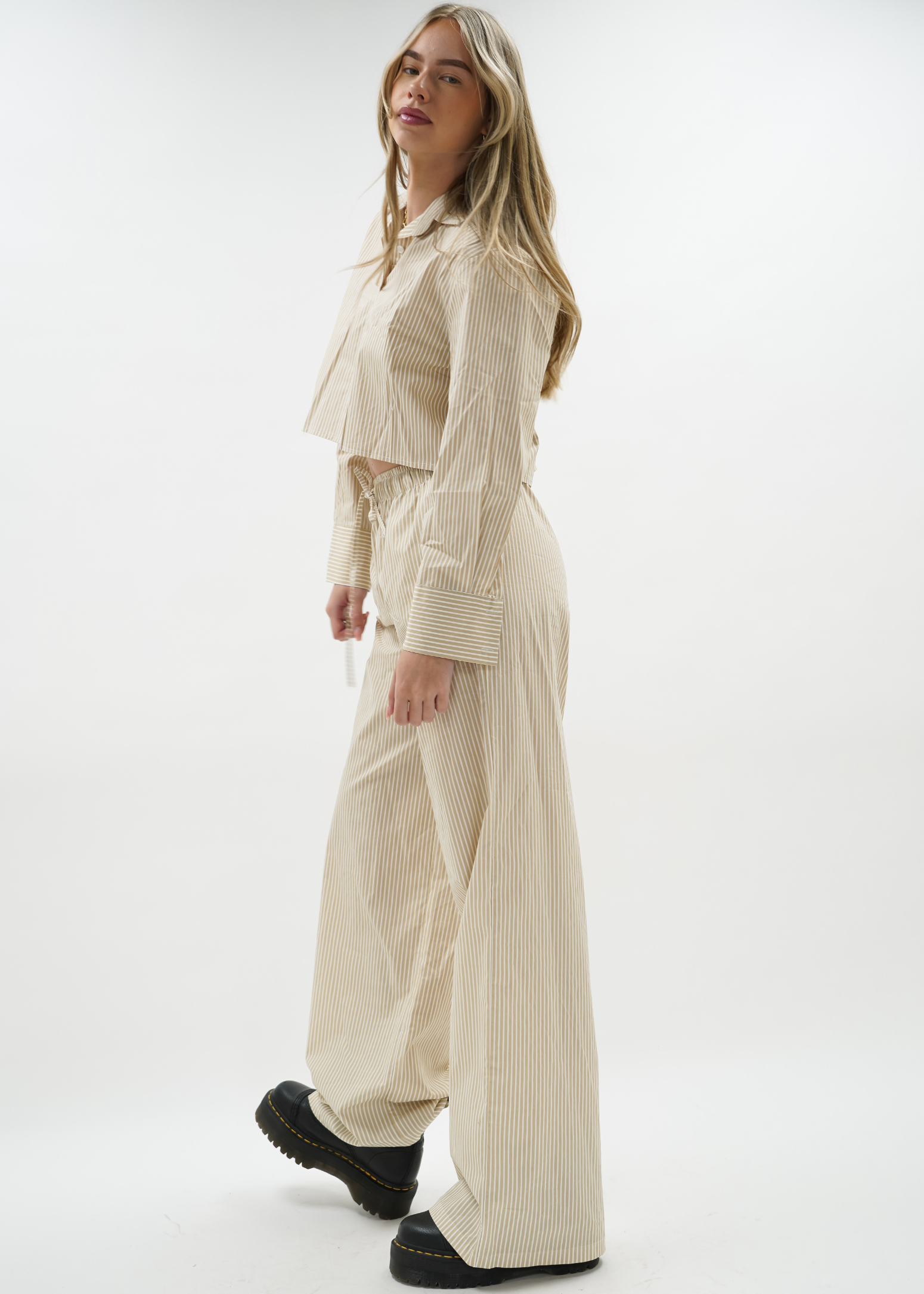 Cotton blouse striped beige/white