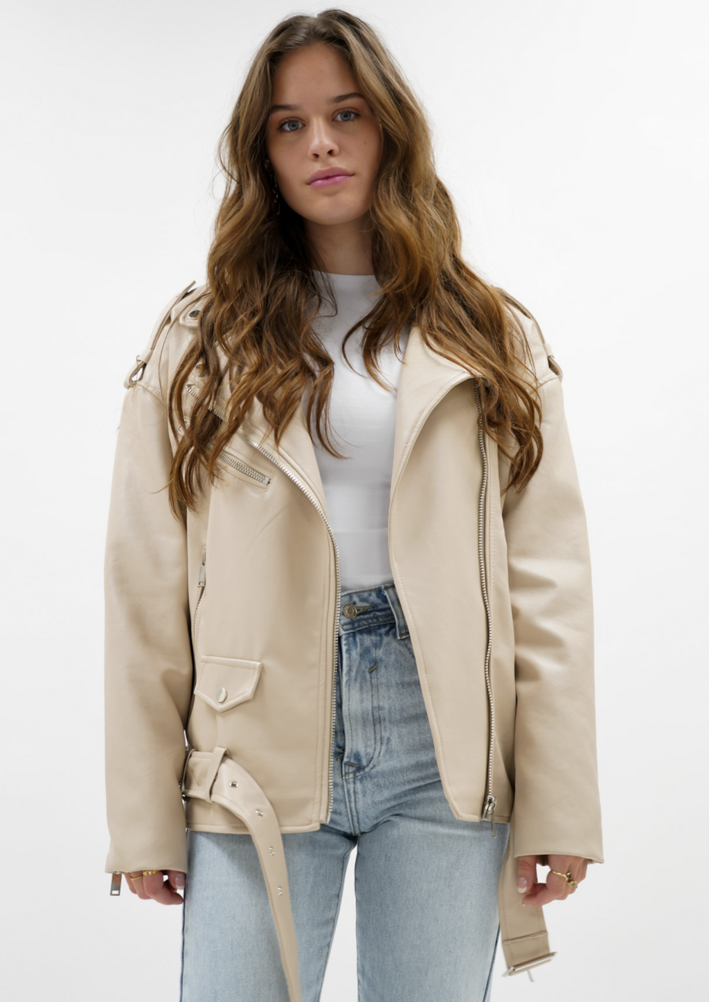 Oversized biker jacket beige Maur