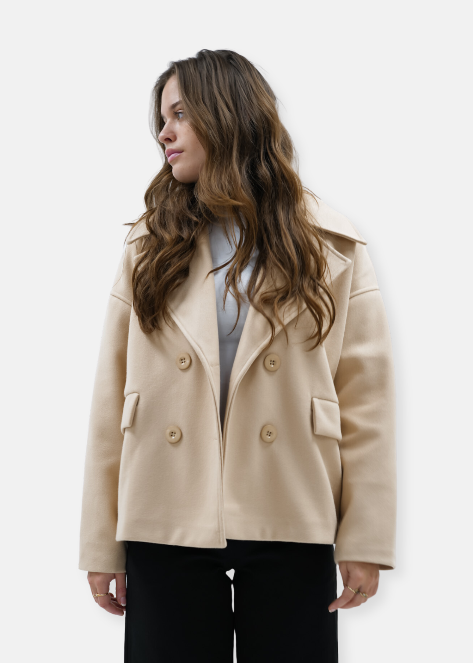 Beige pea coat sales