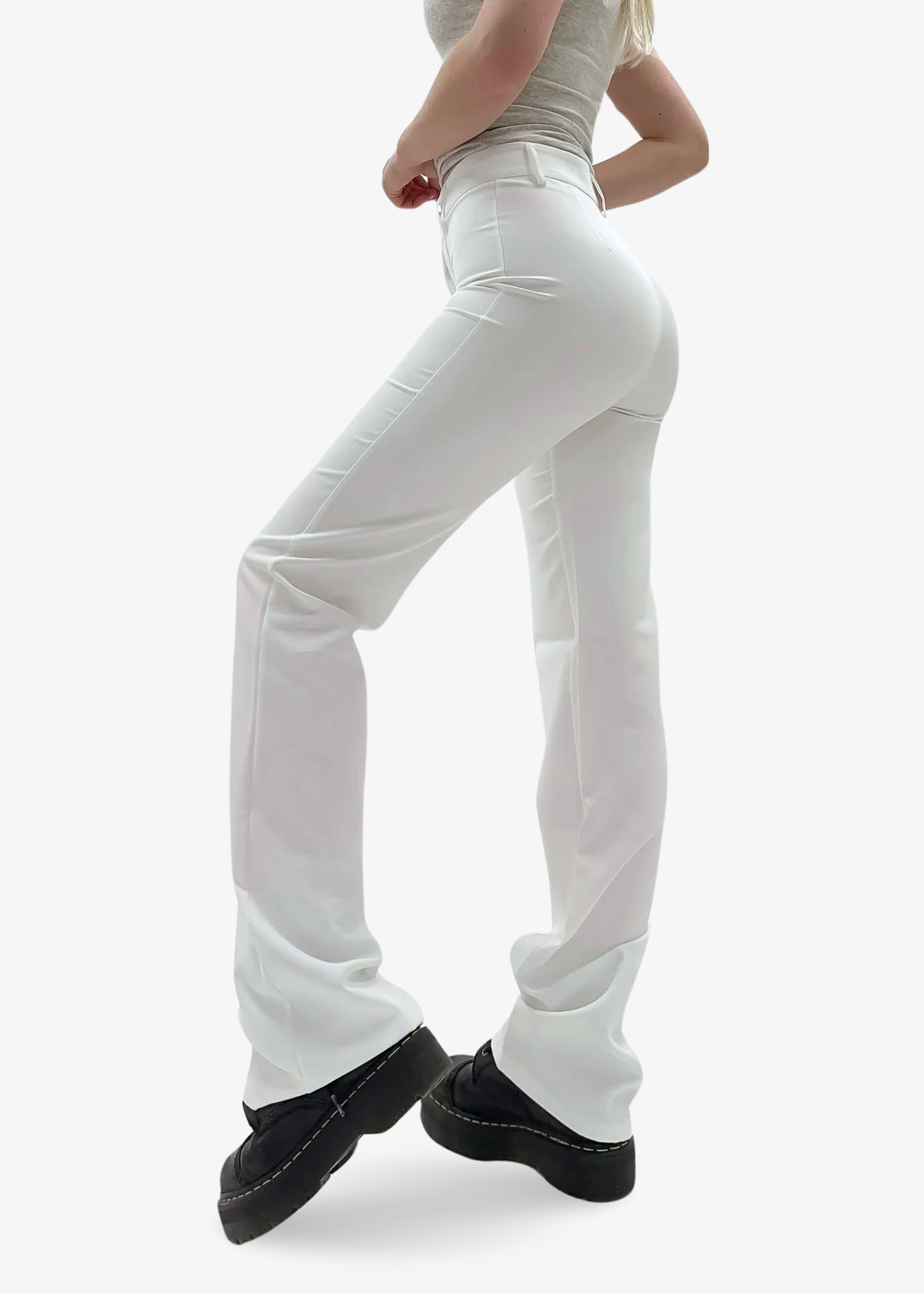 Straight leg pants met pressfold white (TALL)