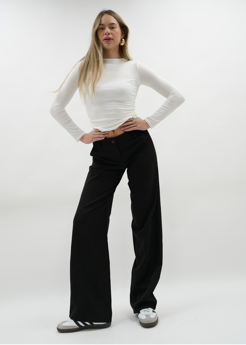 Low/mid waist pants casual black (REGULAR)