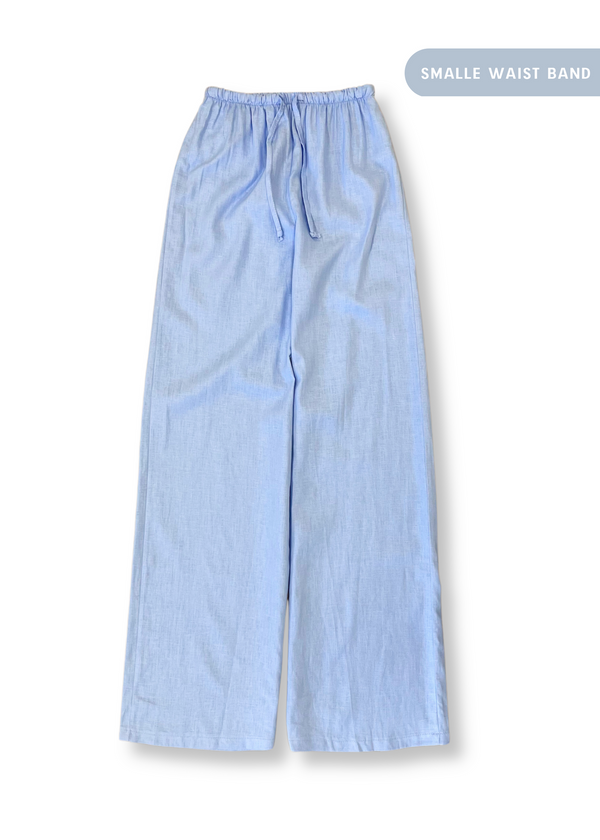 Pantalon en lin petite bande taille bleu clair (REGULAR)