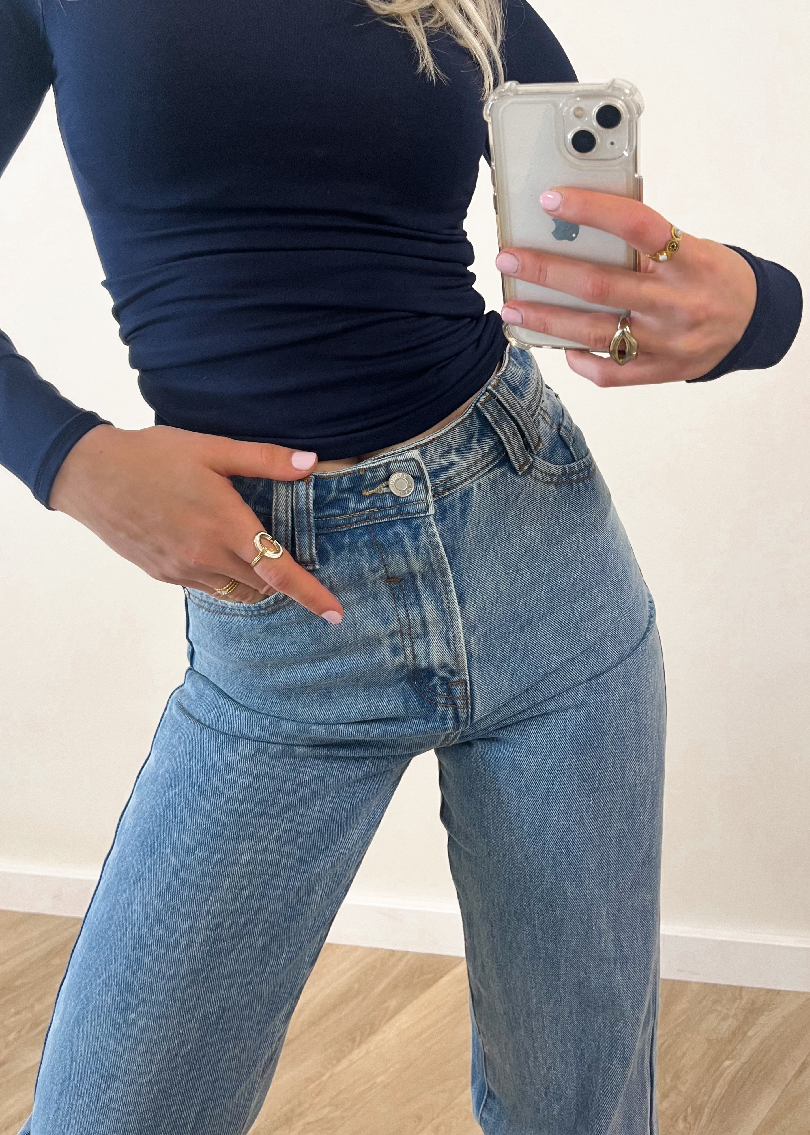 High waist straight leg jeans 90's dark blue (REGULAR)