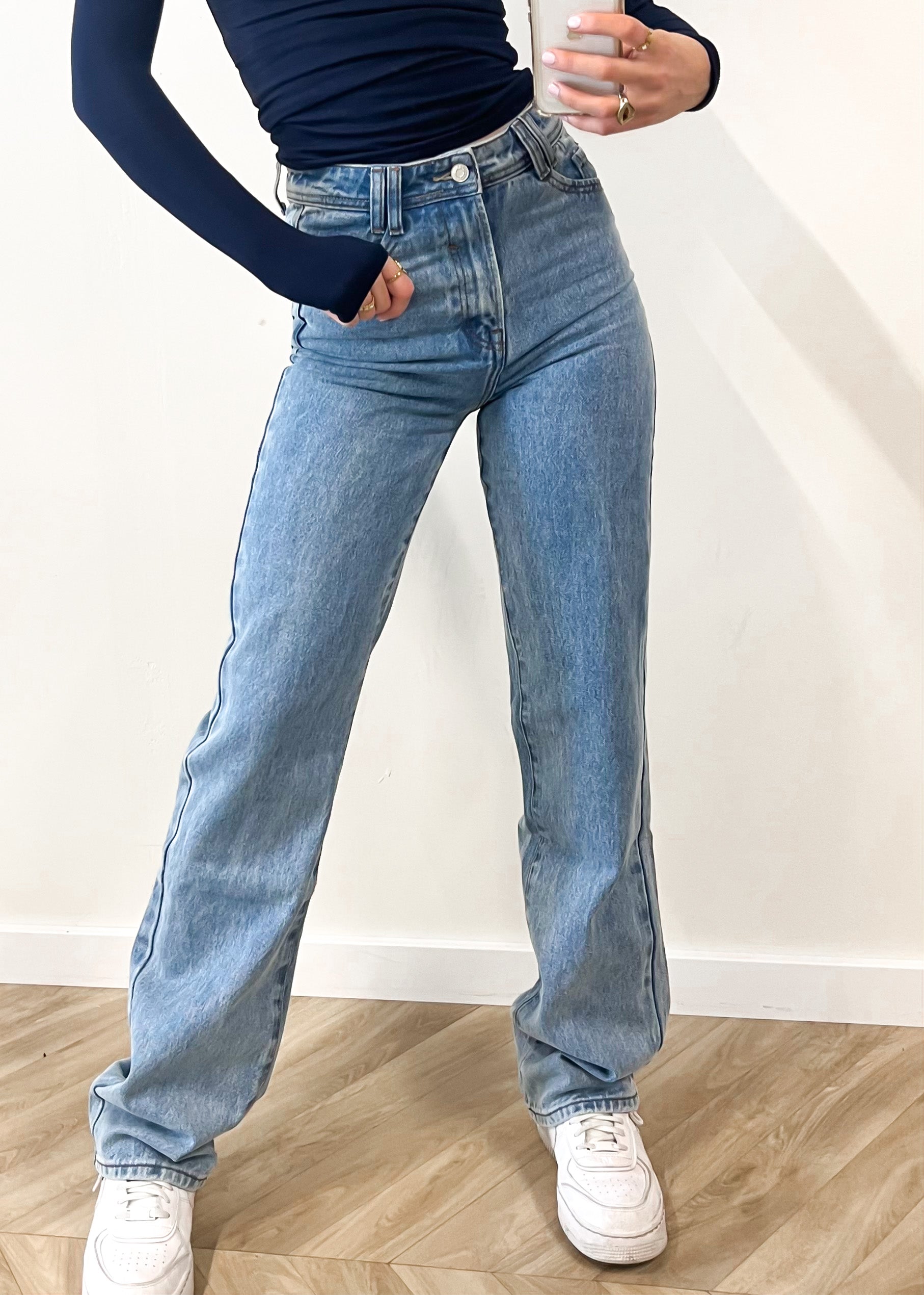 High waist straight leg jeans 90's dark blue (REGULAR)