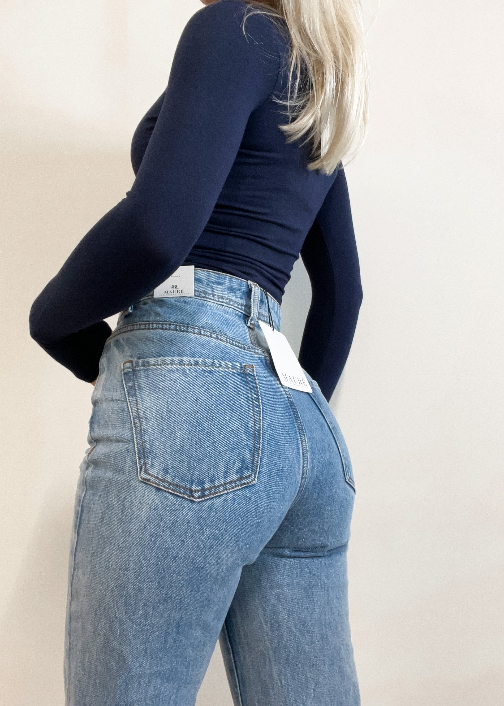 High waist straight leg jeans 90's dark blue (TALL)