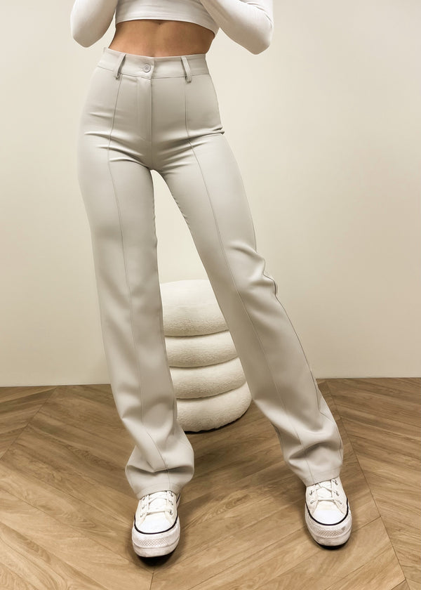 Straight leg pants met pressfold creamy grey (REGULAR)