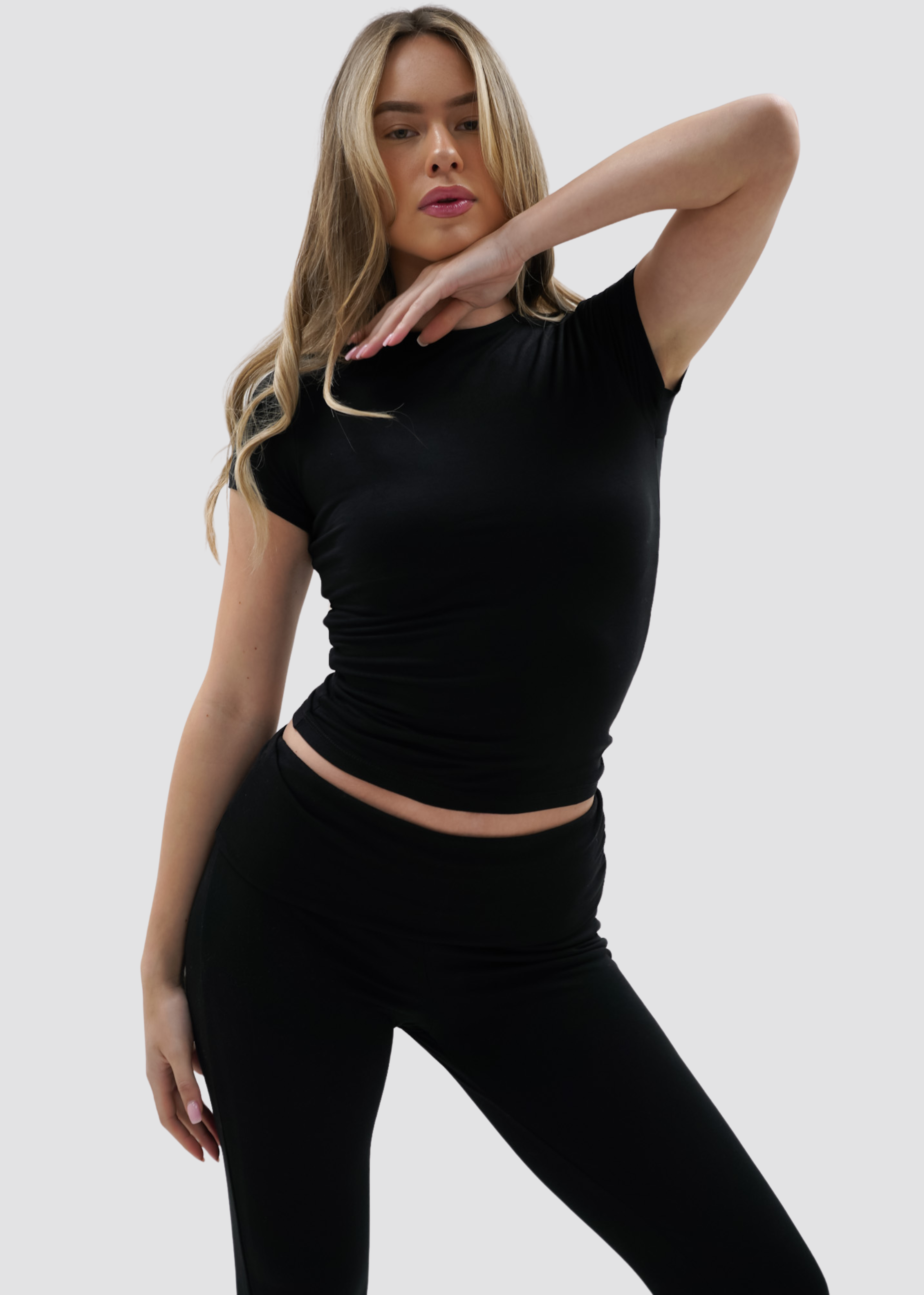 Short sleeve top long black