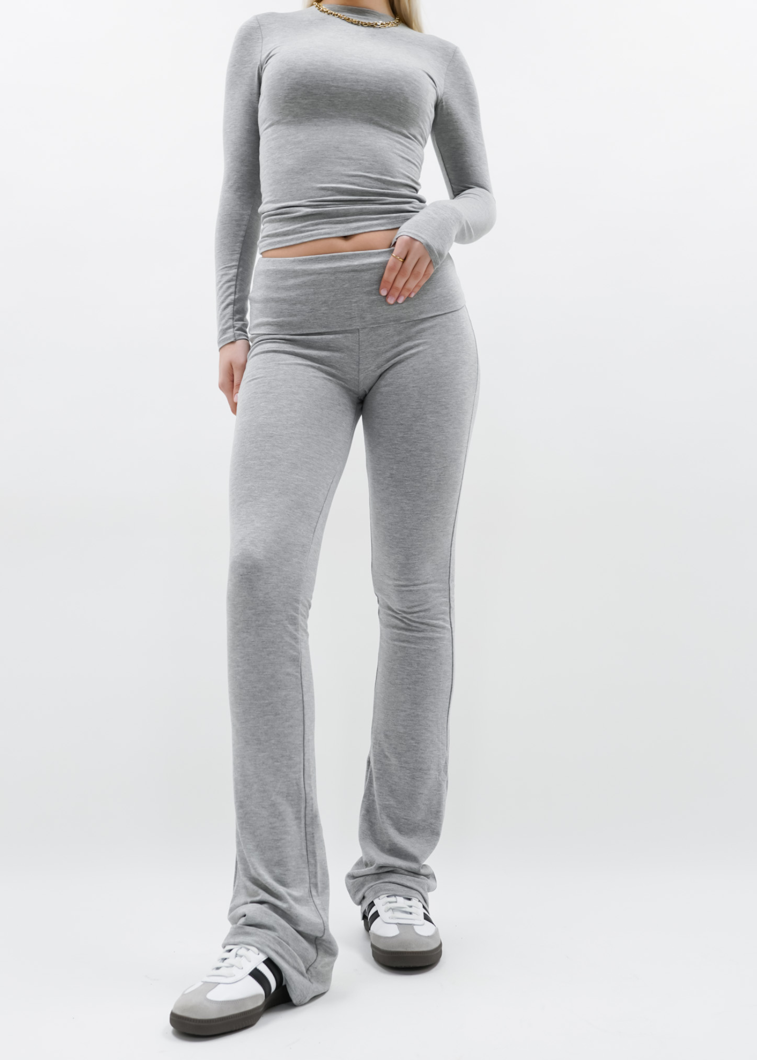 Fold-over flared pants light grey melange (TALL)