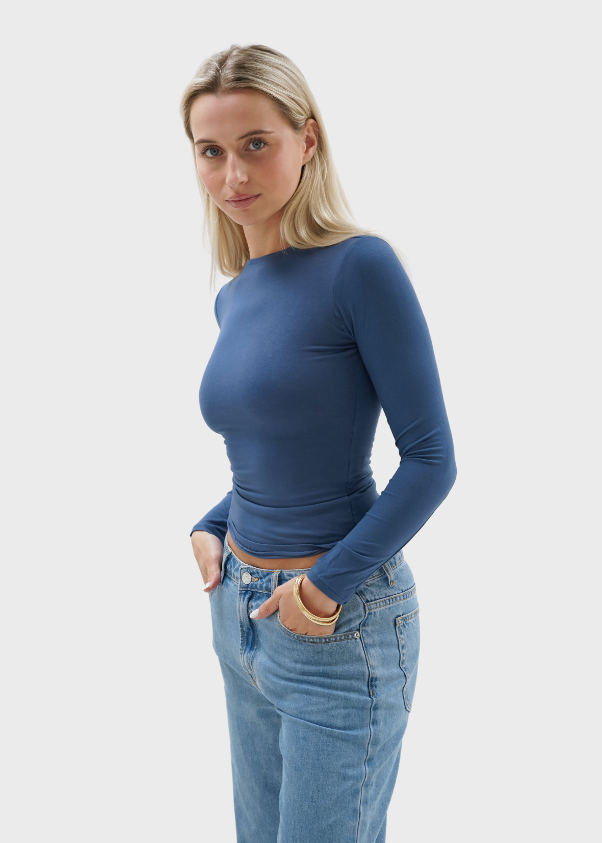 Long sleeve top long dark blue