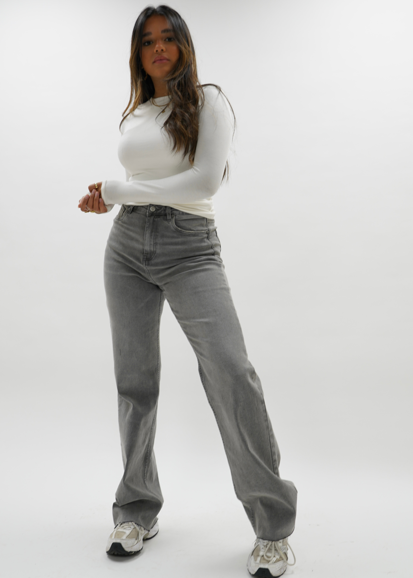 High waist wide leg jeans gray